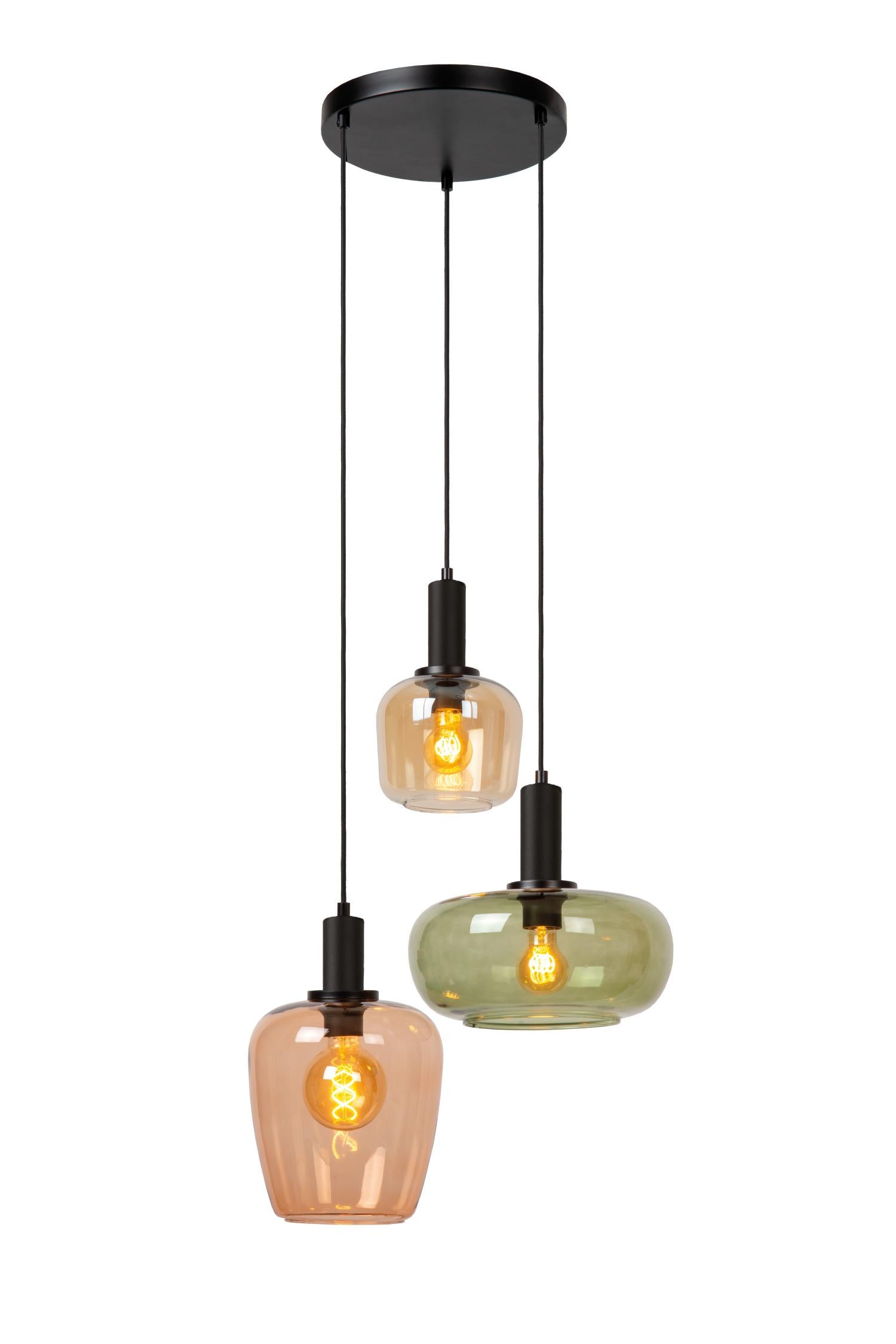Lampa wisząca ILONA zielono-bursztynowy-czarna 3xE27x40W szkło wym:174x51x51cm IP20 Lucide