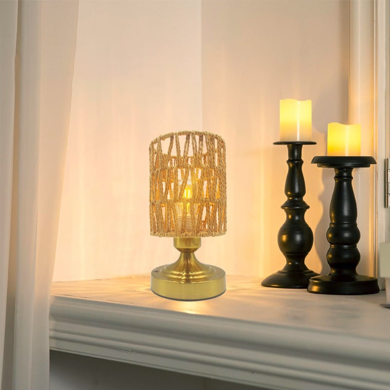 Akumulatorowa lampa stołowa lampka nocna wykonana z plecionej liny konopnej lampa do sypialni ciągłe ściemnianie odpowiednia na taras ciepłe światło