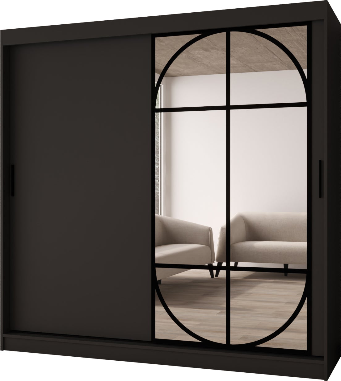 Szafa przesuwna z lustrem LUGO 200 x 62 x 200 czarny + u. czarny