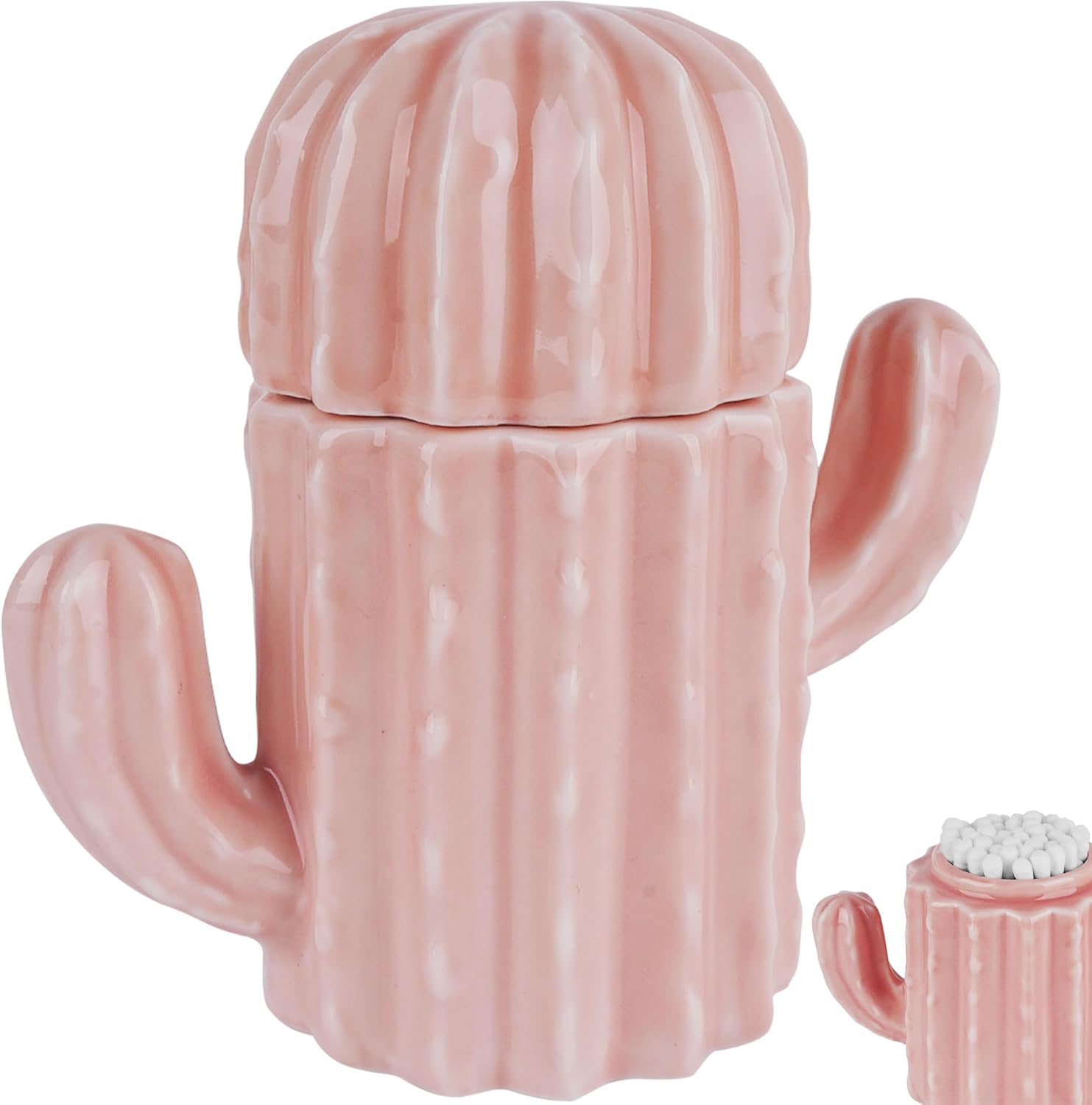 Pojemnik na patyczki kosmetyczne, ceramiczny dozownik do łazienki, pudełko do przechowywania, pudełko na waciki, kostki do gitary (różowy)