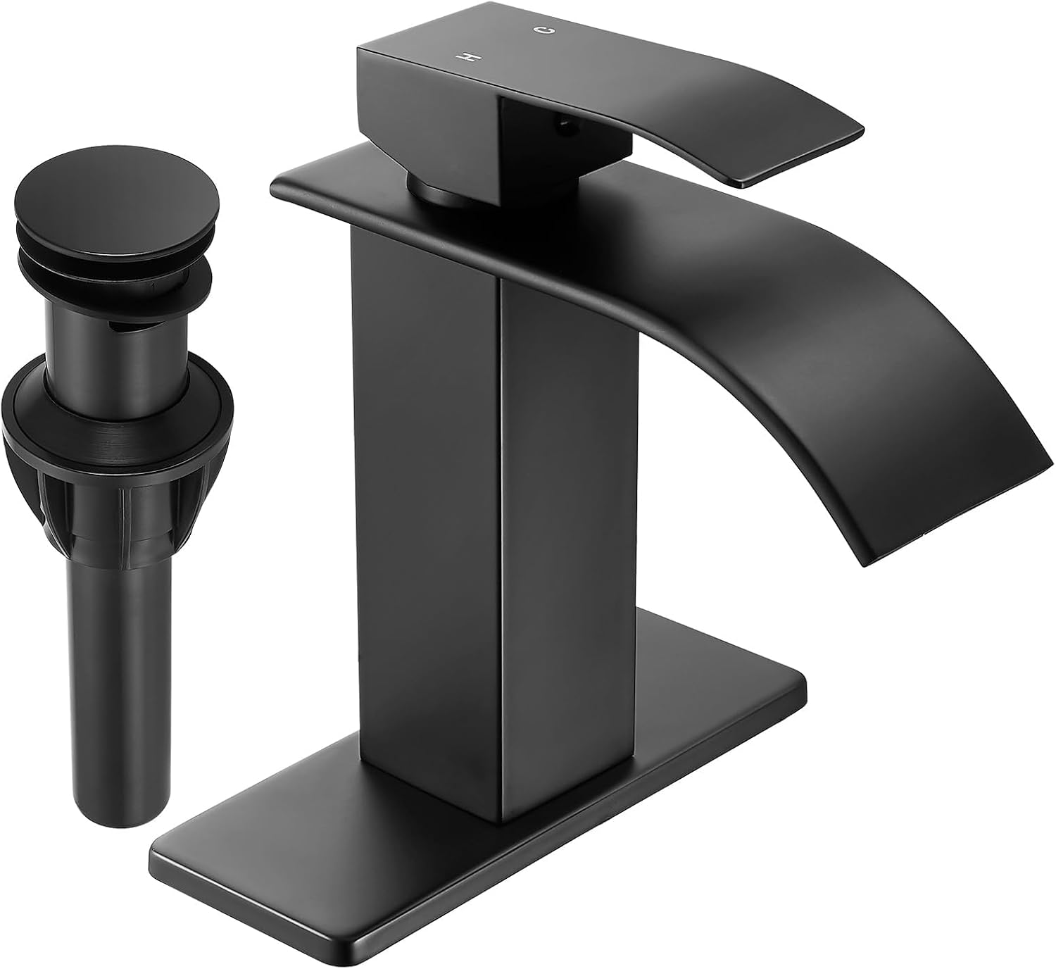 Bateria umywalkowa Fransiton, Black Waterfall, jednouchwytowa, 1/3 otwory, z blatem i odpływem pop-up