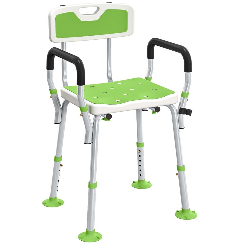 Taboret prysznicowy, ergonomiczne krzesło prysznicowe, regulowana wysokość, antypoślizgowe nóżki, 56,5 x 53,5 x 87 cm, biało-zielony