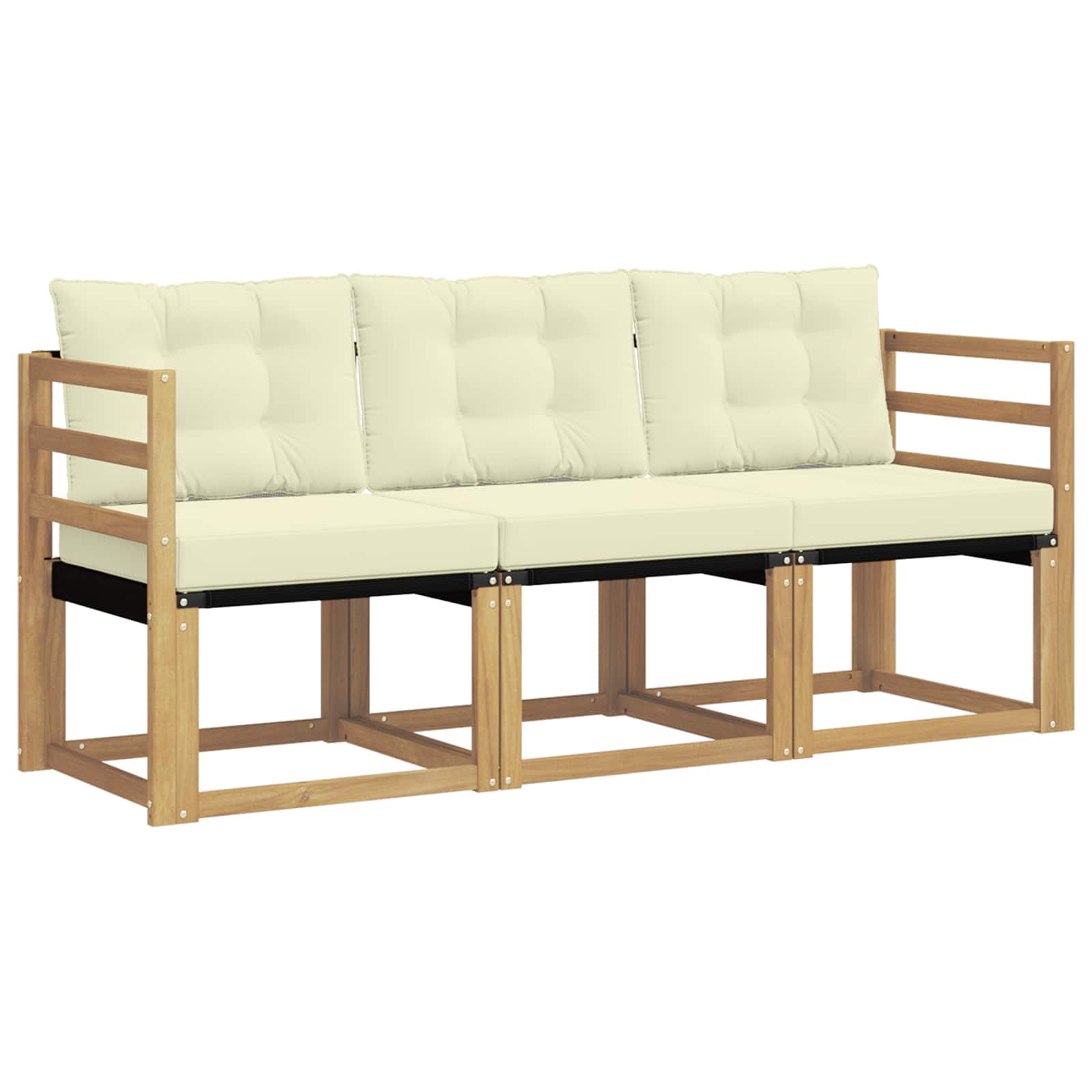 Sofa Ogrodowa Modułowa 3-Osobowa Drewniana z Kremowymi Poduszkami na Taras