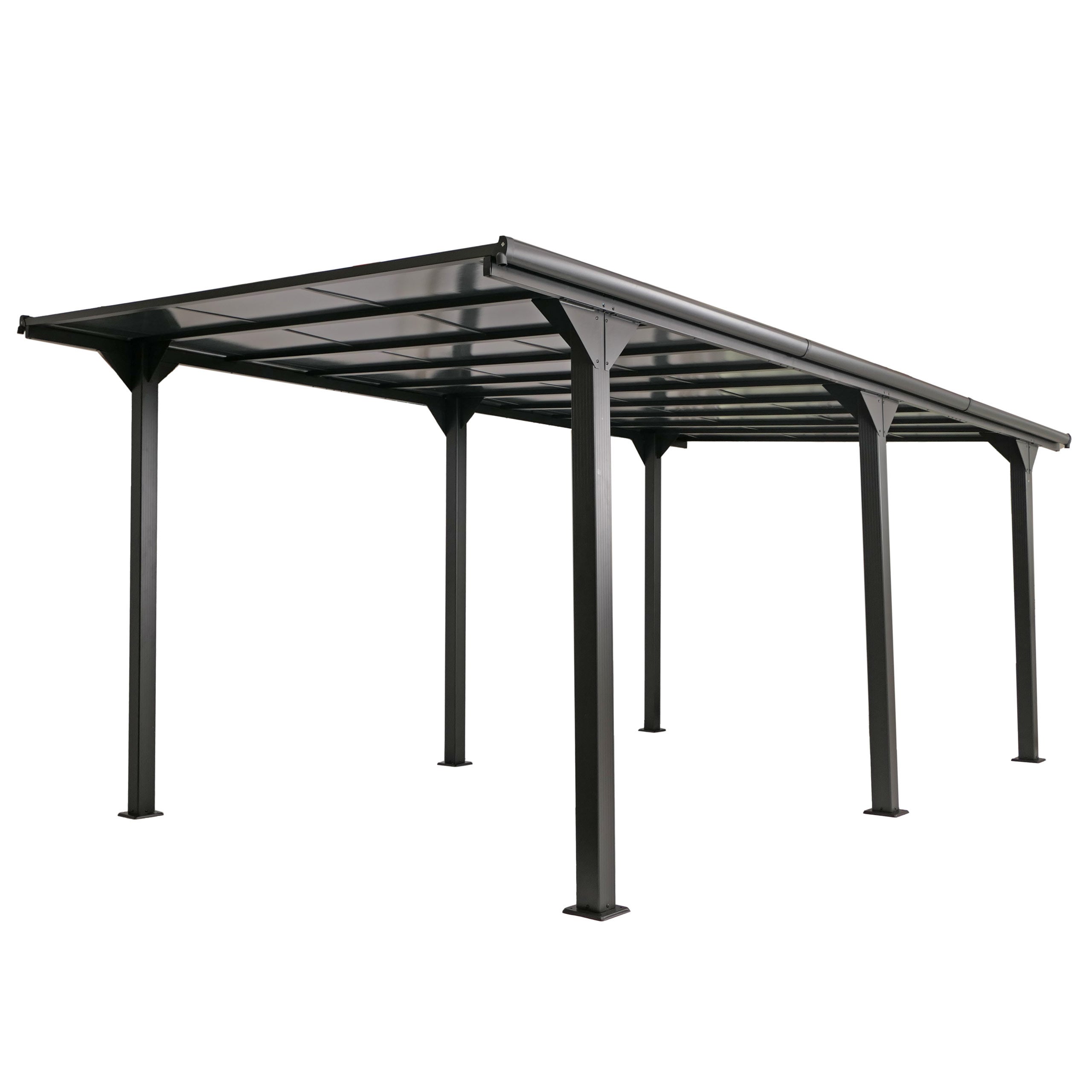 Aluminiowa wiatę samochodową HWC-O23, wiatę garażową, z ramą o wysokości 10 cm, dachem z poliwęglanu i rynną, 3 x 6 m ~ antracyt