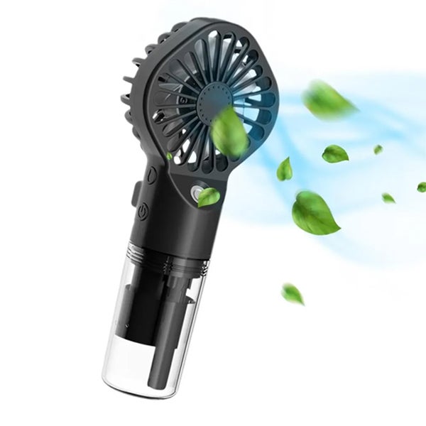 Przenośny wentylator z rozpylaczem - Mini wentylator z 4 prędkościami i funkcją rozpylania, ładowany przez USB, do biwakowania/na zewnątrz/w podróży