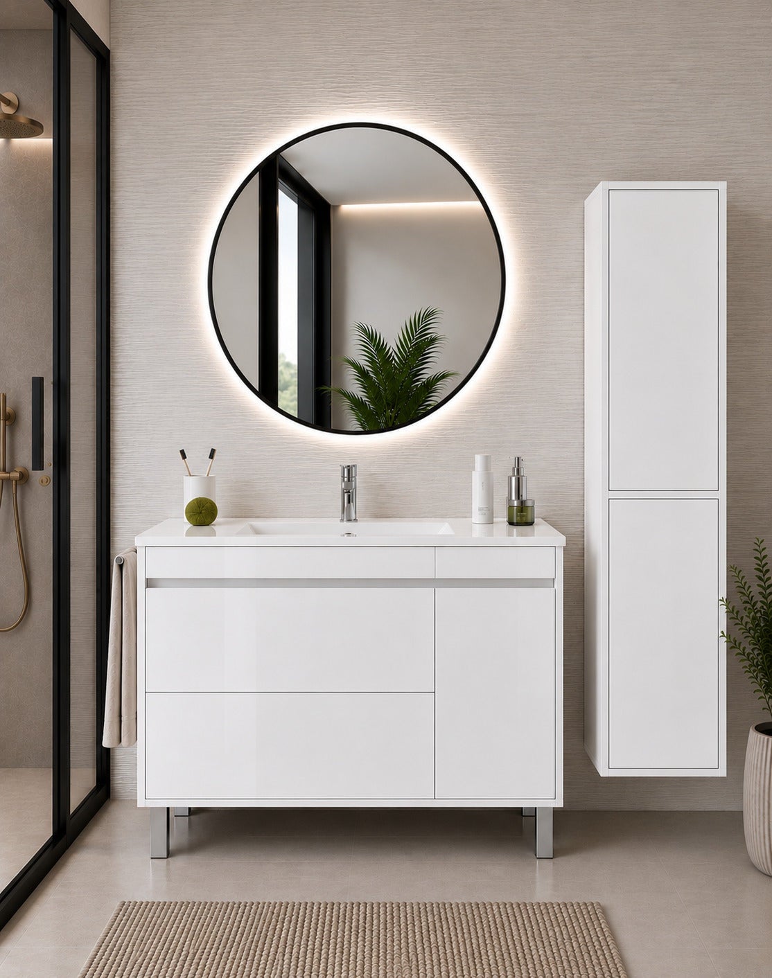 Szafka łazienkowa z umywalką ORIGENBATH CAPRERA bez lustra 90x45 cm biały z kolumną