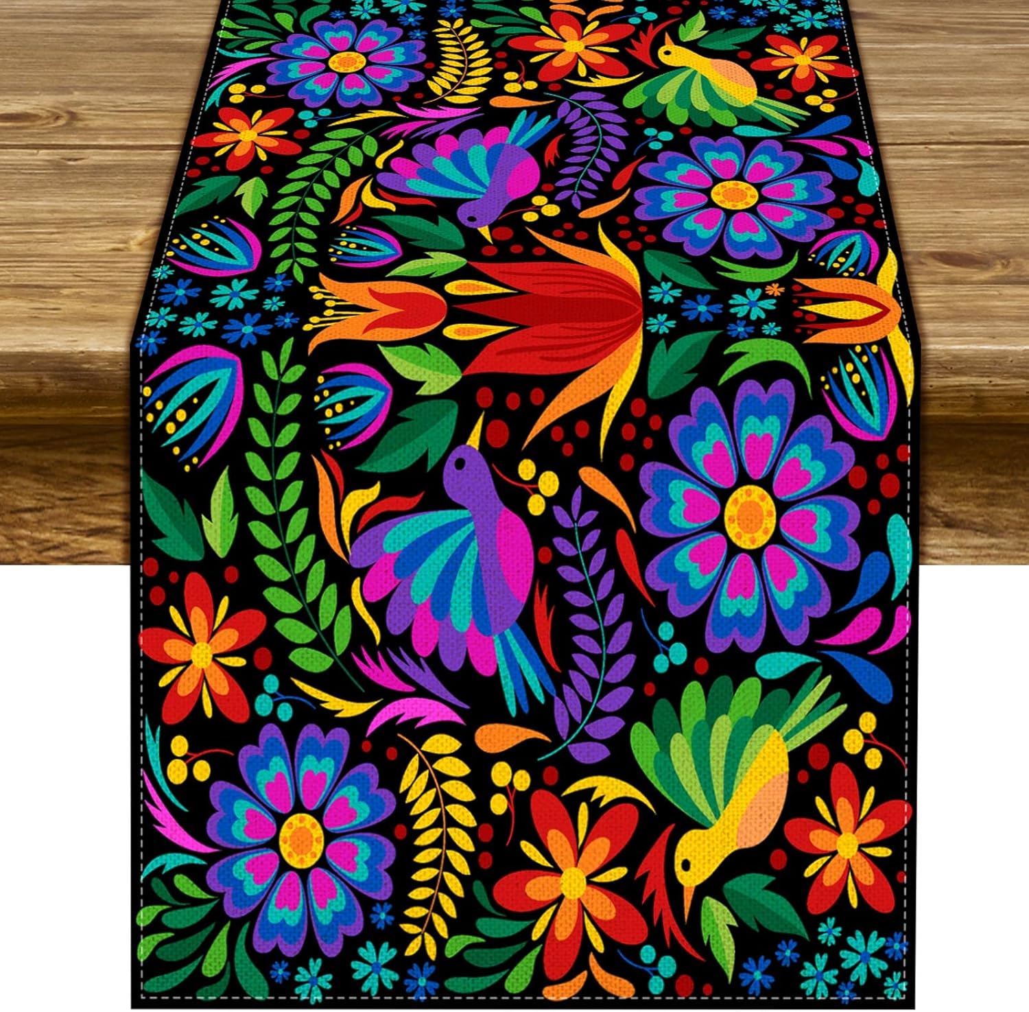 Bieżnik z wzorem „Día de los Muertos” (Dzień Zmarłych) – meksykańska dekoracja stołu do kuchni, jadalni i domu (33 x 183 cm)