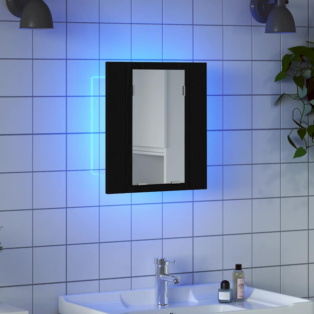 Szafka łazienkowa z lustrem LED, czarny dąb, 40x12x45 cm, drewno konstrukcyjne