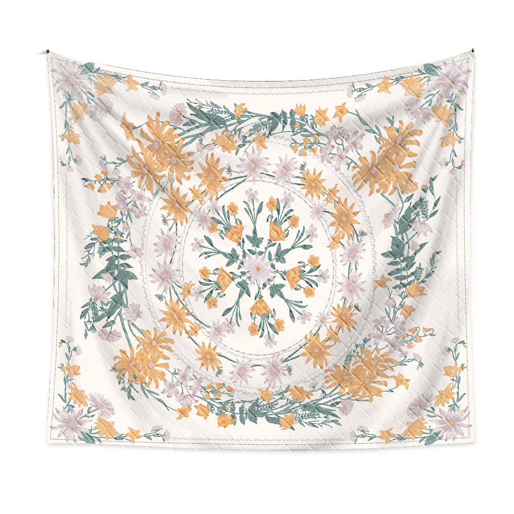 150*200 cm Gobelin w stylu boho – zgnieciony żółty kwiat, gobelin dekoracyjny, gobelin w stylu mandali, tło sceniczne