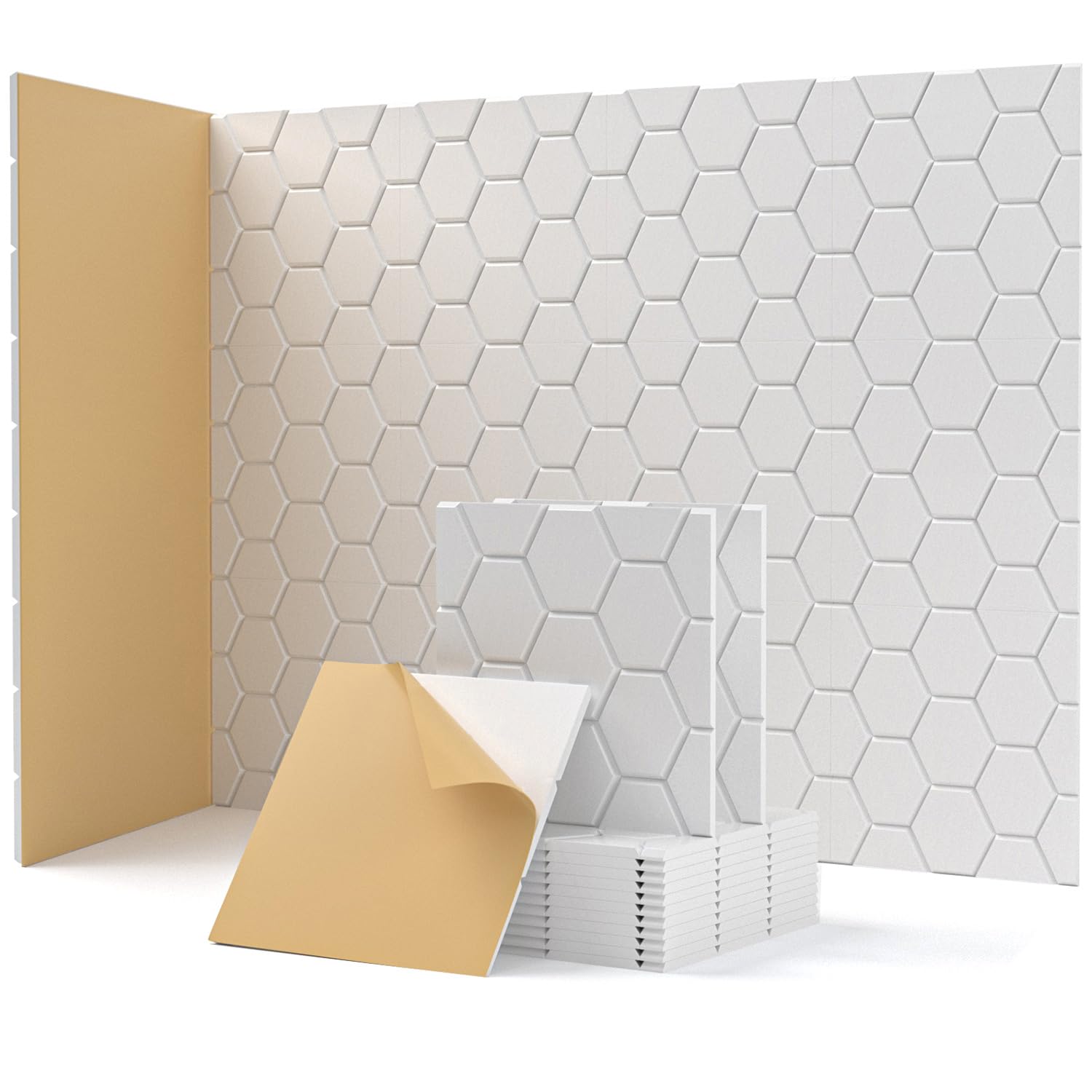 12 sztuk samoprzylepnych paneli akustycznych, 30 x 30 x 0,9 cm, pochłaniacz dźwięku, izolacja akustyczna ścian, drzwi i sufitów, kolor biały