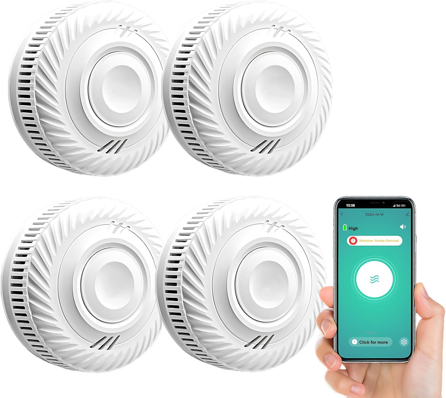 Inteligentny czujnik dymu, alarm przeciwpożarowy, czujnik dymu z czujnikiem fotoelektrycznym, zdalny monitoring, 4 sztuki