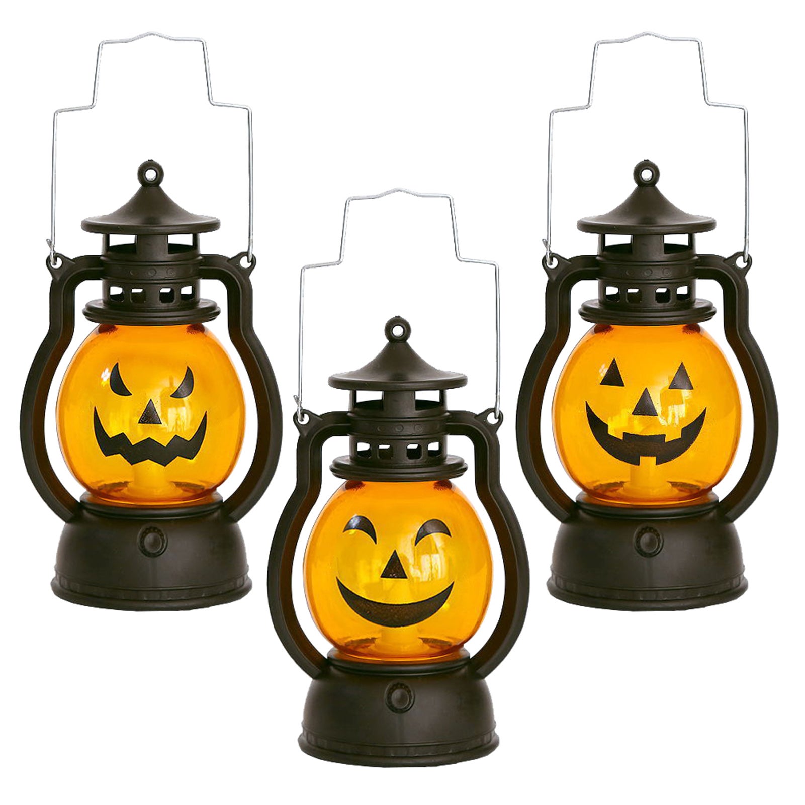 Latarnia dyniowa na Halloween – zestaw 3 dekoracyjnych latarenek LED na imprezę Halloween