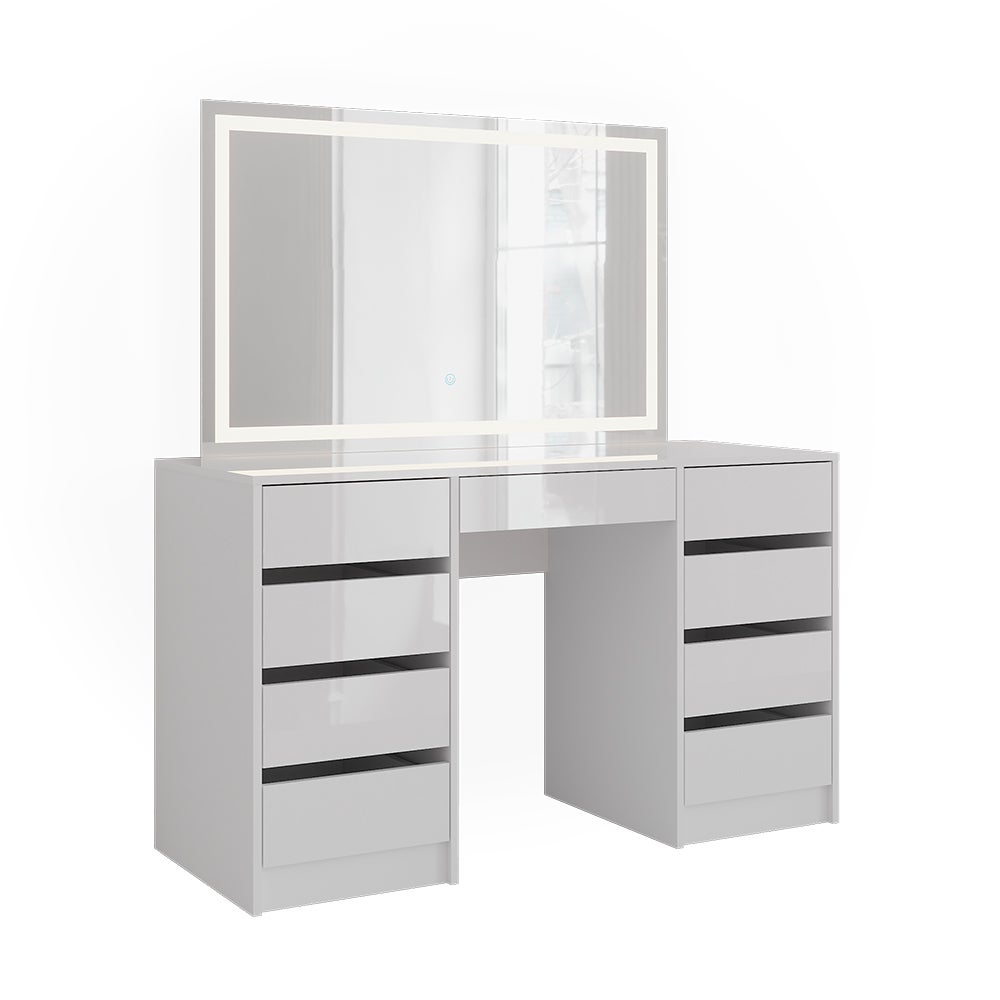 Vicco Stół toaletowy Sherry, Biały/Biały wysoki połysk, 128.2 cm z lusterkiem LED