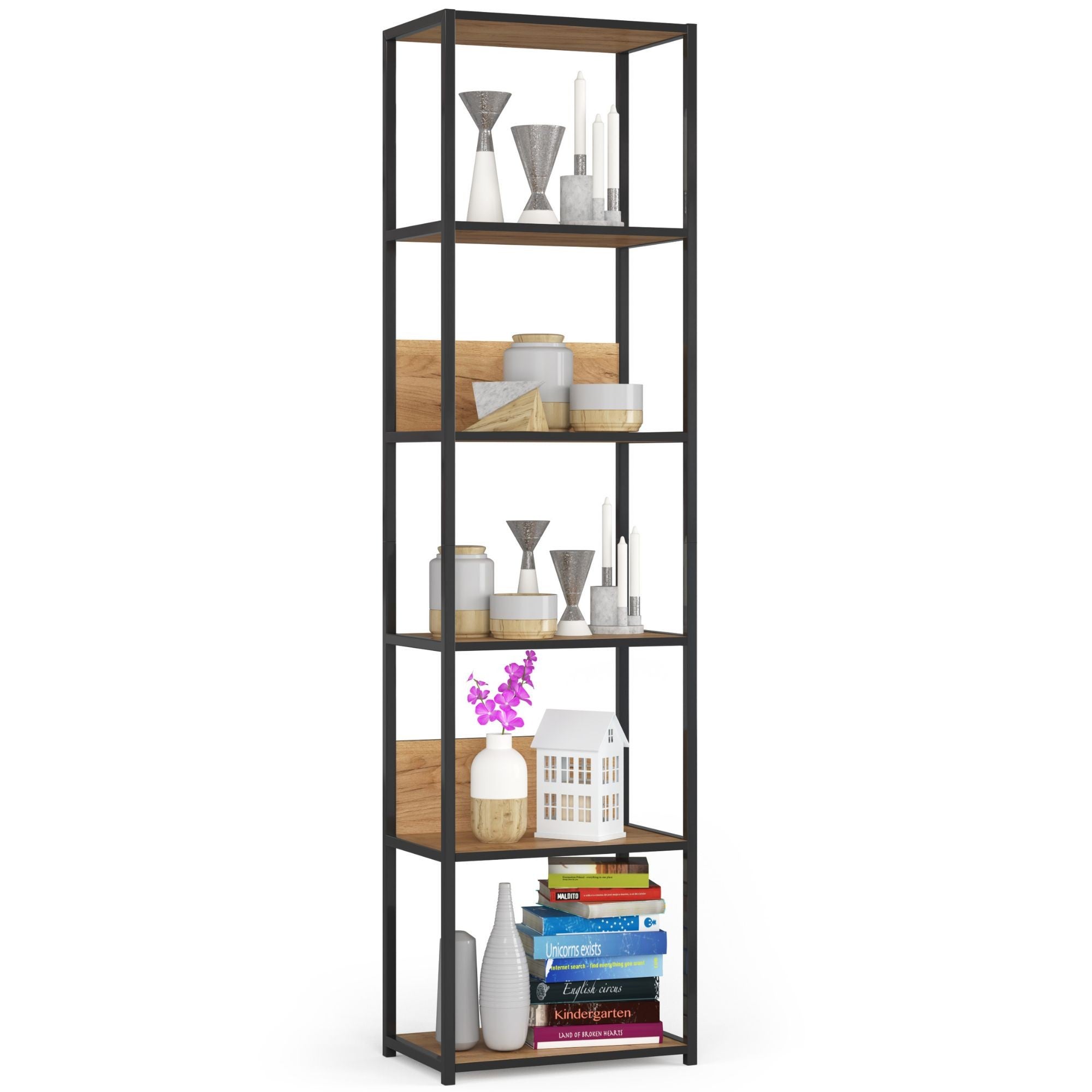 Regał industrialny AKORD metalowy Czarny 50 cm kolor Dąb Craft mat 6 półek 50x32x192 cm