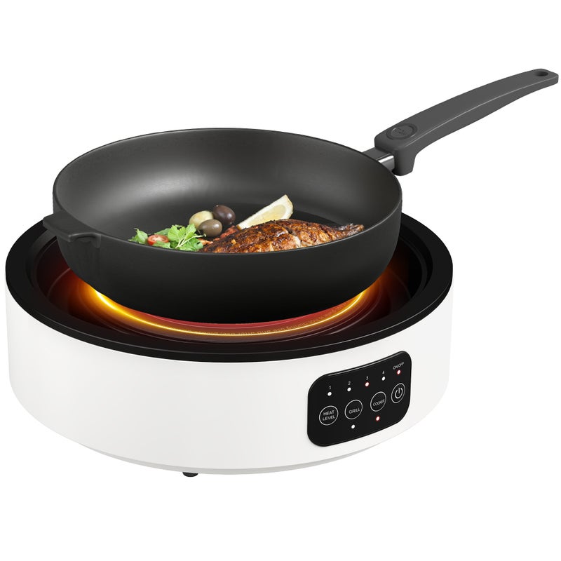 Płyta grzewcza i grill 2 w 1 ceramiczna, 2000 W, 4 poziomy mocy, ogrzewanie na podczerwień, kolor biały