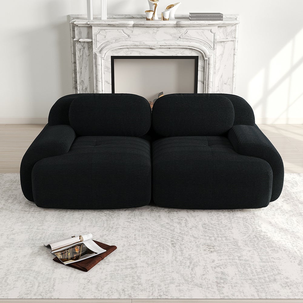 Dwuosobowa sofa z sztruksu o długości 82 cali z zakrzywionymi podłokietnikami i antypoślizgową podstawą, czarna