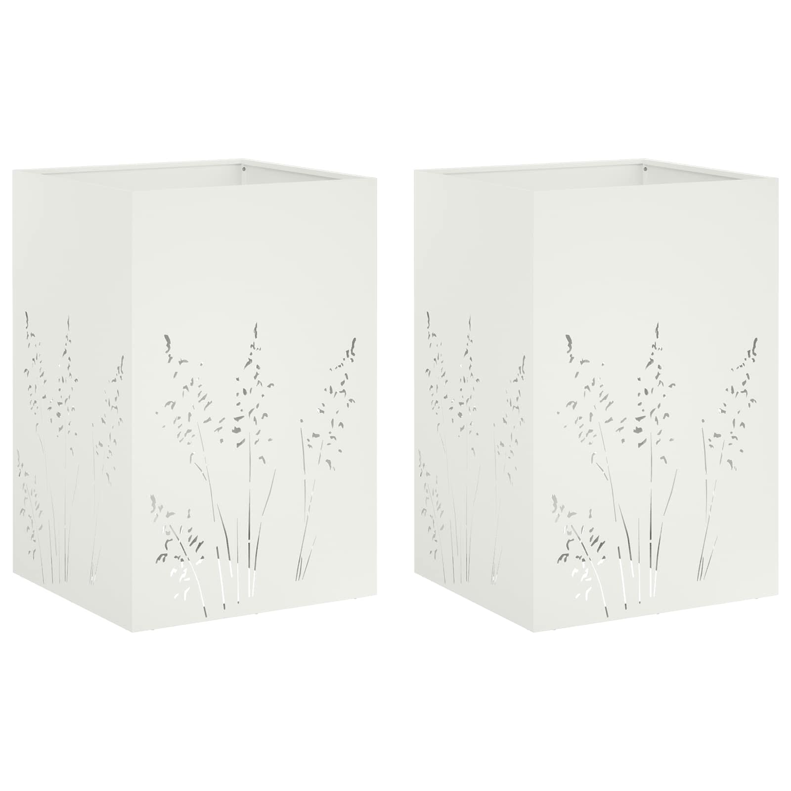 2x Donica Ogrodowa Stalowa 50x50x75 cm Biała na Taras na Balkon