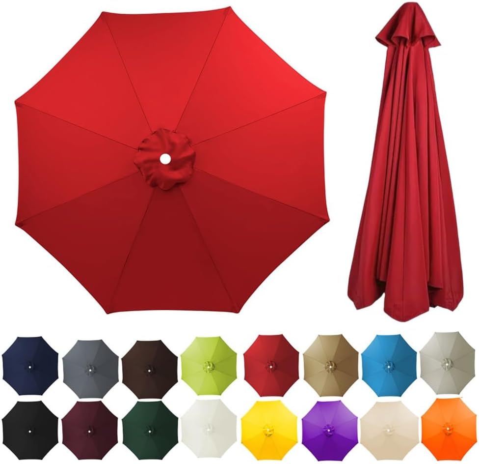 Pokrowiec zamienny na parasol, 8 prętów, 2,7 m, wodoodporny, odporny na promieniowanie UV, tkanina zamienna, czerwony