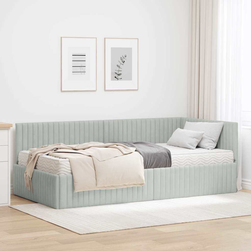 Rama Łóżka Narożnego z Materacem 2 pcs Jasnoszary Aksamit vidaXL