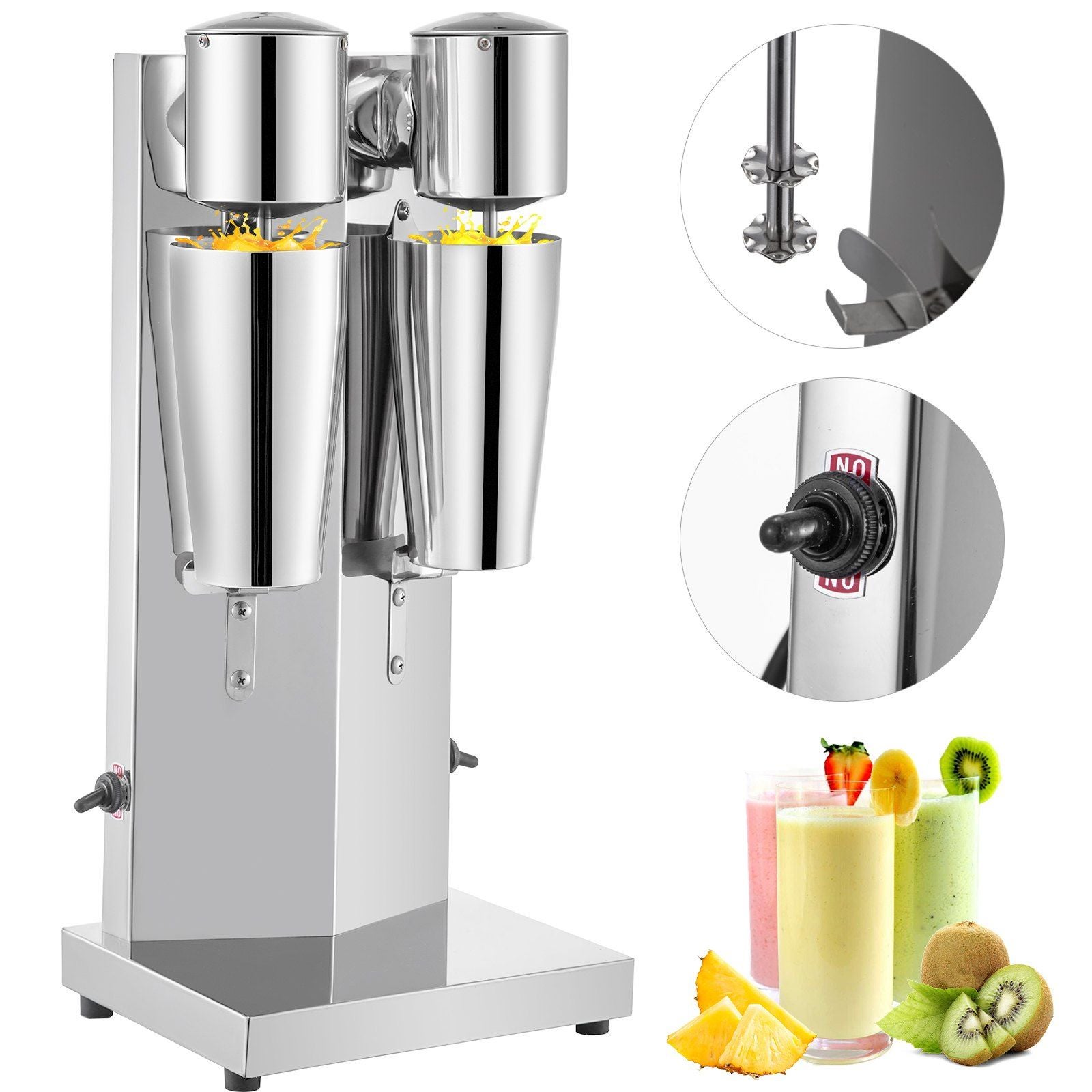 Maszyna do Koktajli Mlecznych Podwójna Głowica, Mikser do Napojów ze Stali Nierdzewnej 180W, Blender Elektryczny 2 Prędkości z Kubkiem 800ml do Baru