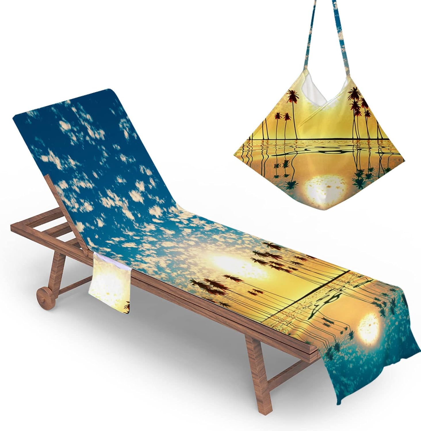 75x210 cm, pokrowiec na leżak plażowy Sunset 3D z kieszenią na ręcznik na leżak