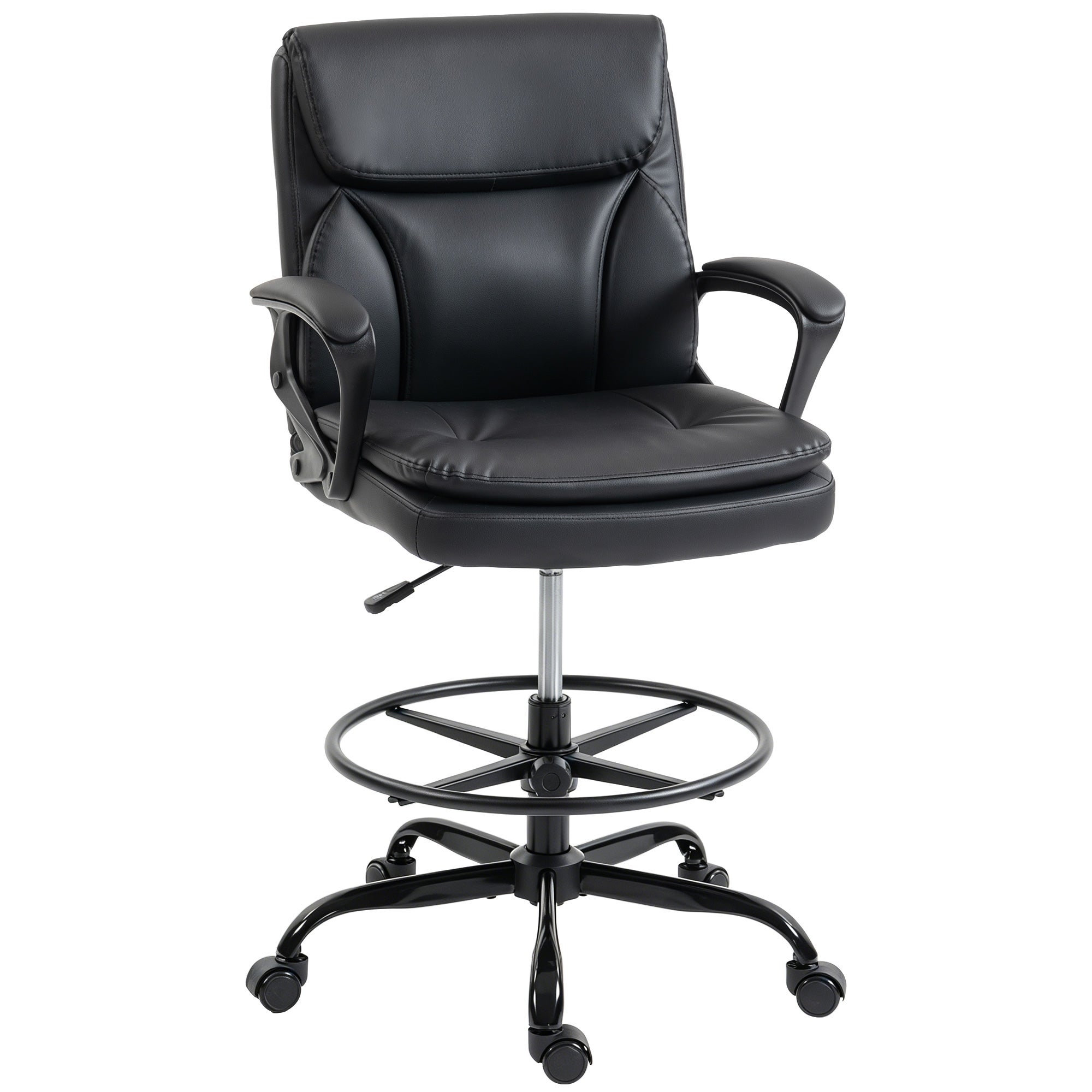 Ergonomiczny fotel biurowy, krzesło do rysowania z regulacją wysokości, regulowany podnóżek, 61 x 61 x 108 cm, czarny
