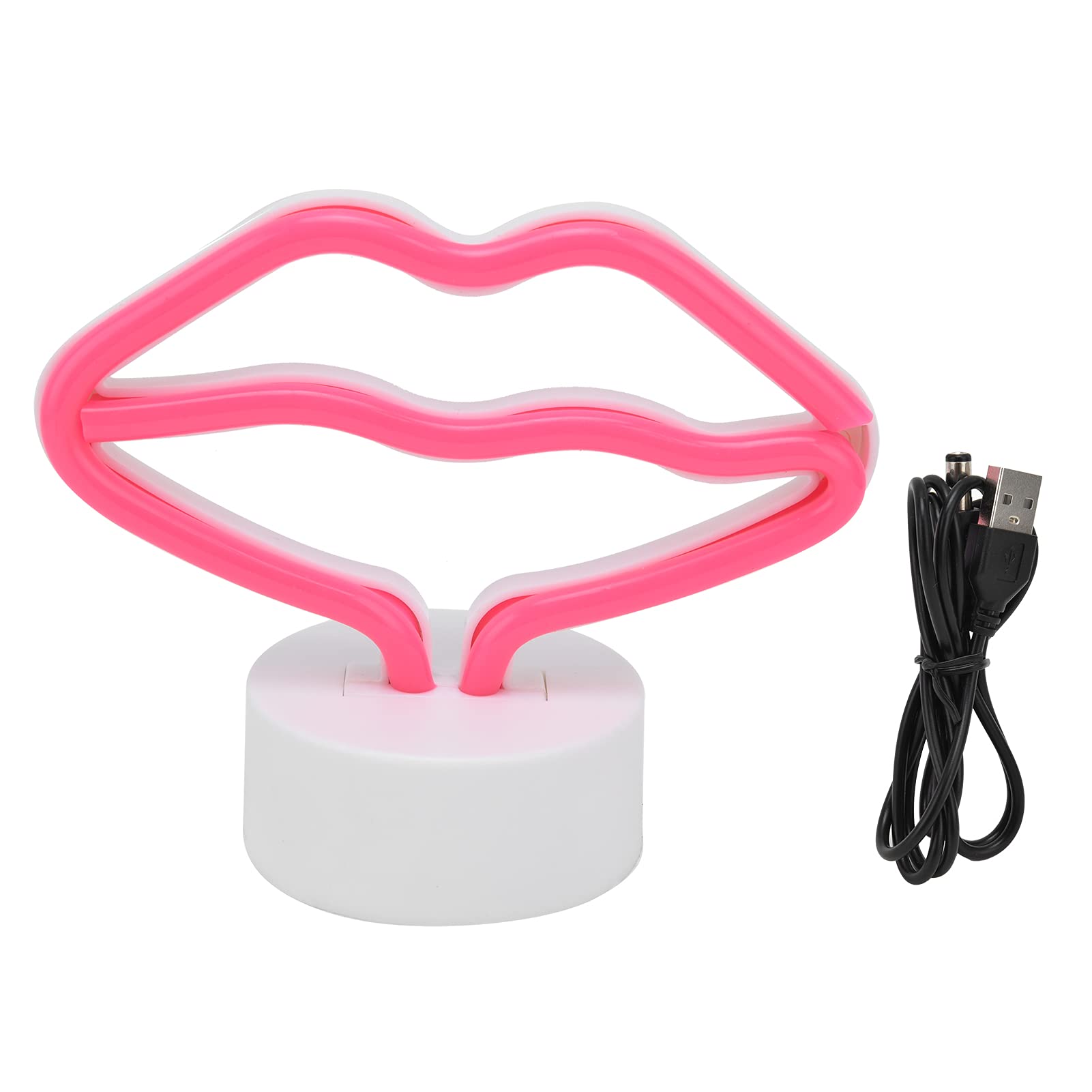 Różowa lampa neonowa LED w kształcie ust ze stojakiem zasilana przez USB do pokoju