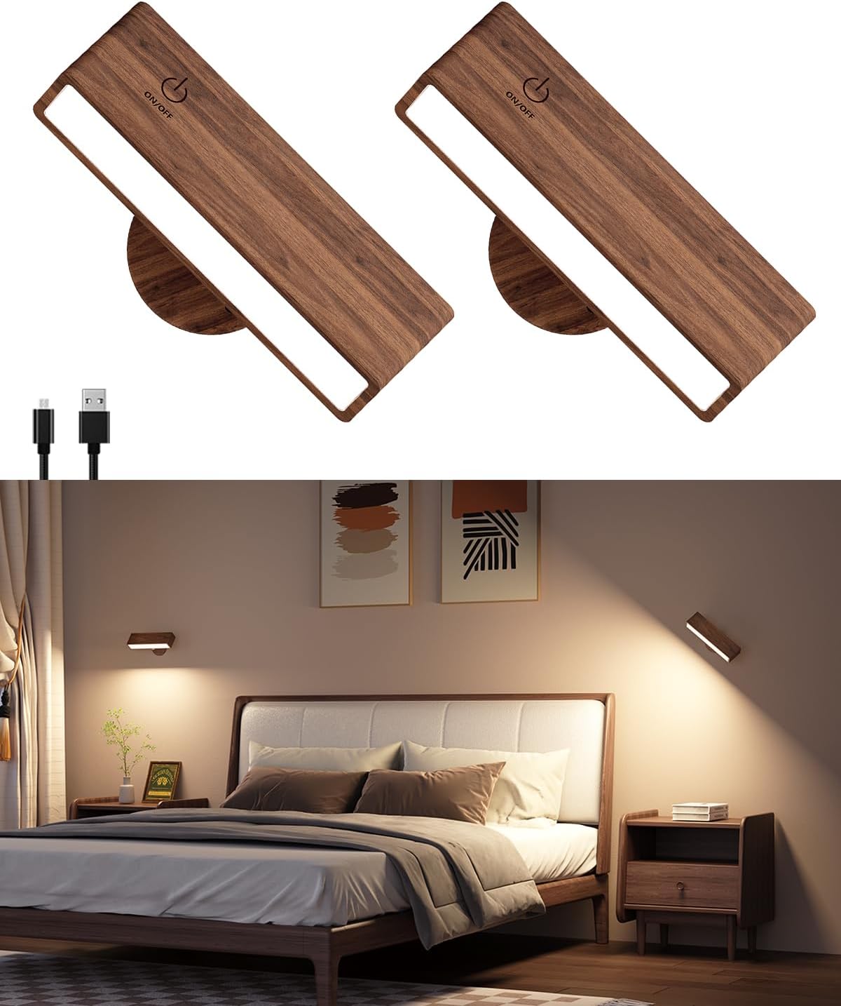 Zestaw dwóch bezprzewodowych, zasilanych bateryjnie lamp ściennych LED, w tym dwie sztuki.