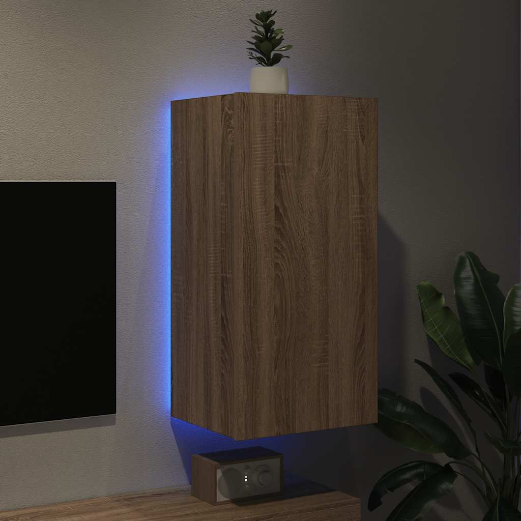 Ścienna szafka TV z LED, dąb sonoma, 40,5x35x80 cm