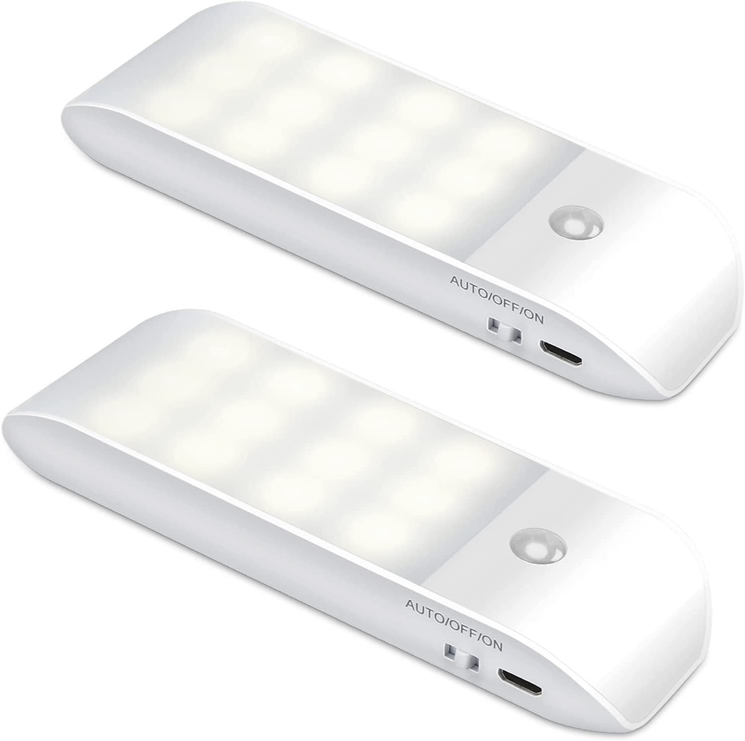 Akumulatorowa lampka nocna LED z czujnikiem ruchu i magnetycznym paskiem samoprzylepnym [opakowanie 2 szt.]. 3 tryby (automatyczny/włącz/wyłącz). Lamp