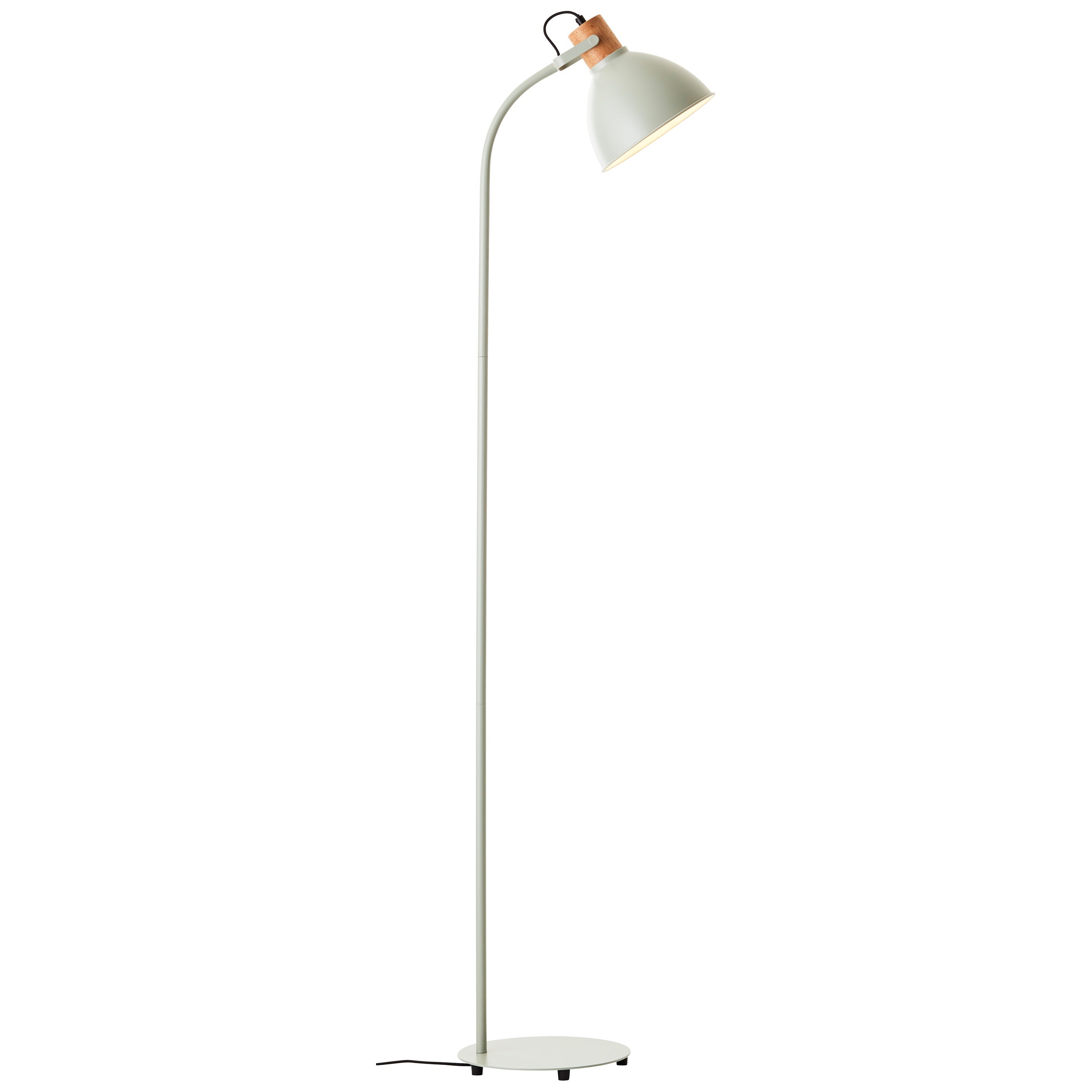 Brilliant Lampa podłogowa Erena 1.5m jasnozielony metal/drewno włącznik nożny 1x A60, E27, 40 W, pasuje do zwykłej żarówki (brak w zestawie)