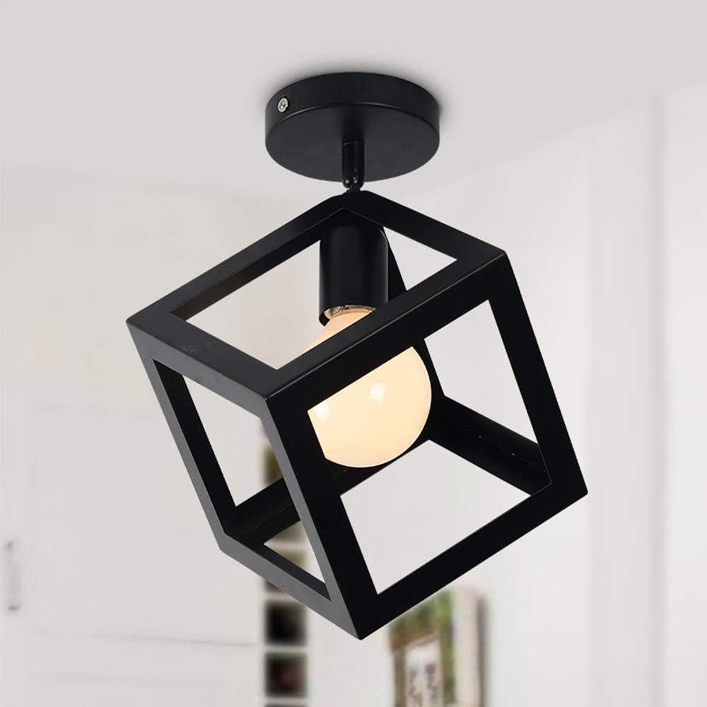 Retro industrialna metalowa geometryczna lampa sufitowa E27, nowoczesna lampa wisząca z metalową klatką, lampa sufitowa w kształcie sześcianu, korytar