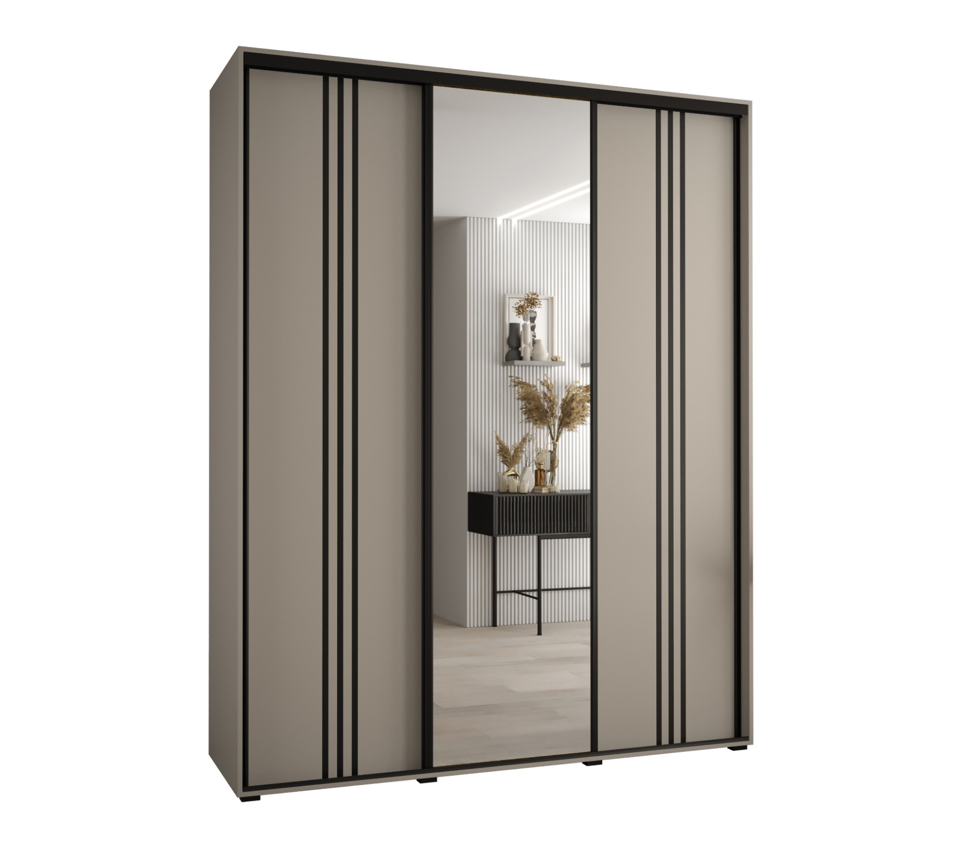 Szafa przesuwna z lustrem wysoka Dakota 7 190 x 60 x 235,2 cm kaszmir + u. czarny - Abiks Meble