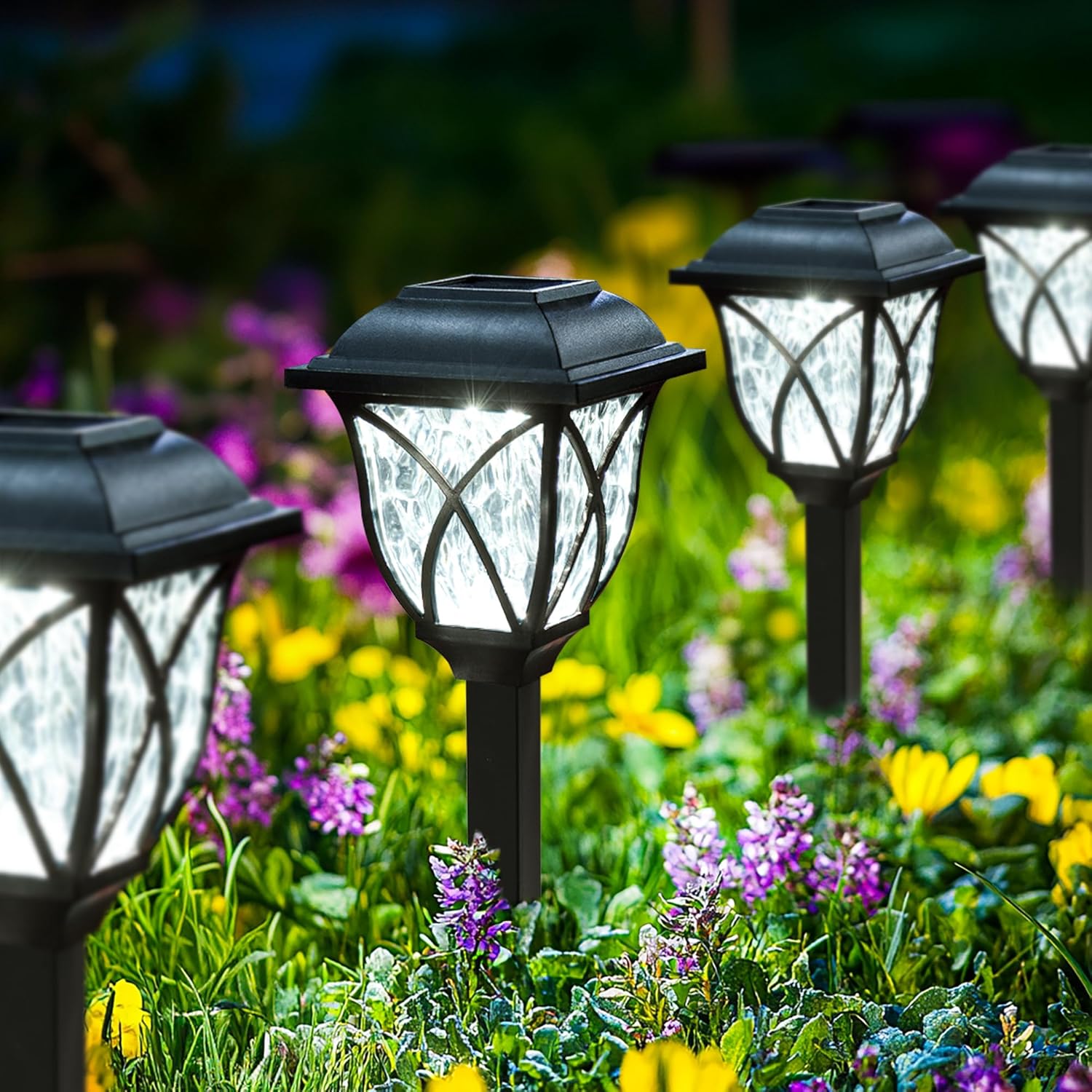 Lampy solarne do ogrodu, zewnętrzne, wodoodporne, zestaw 6 lampek LED do ścieżek, zimne białe światło.