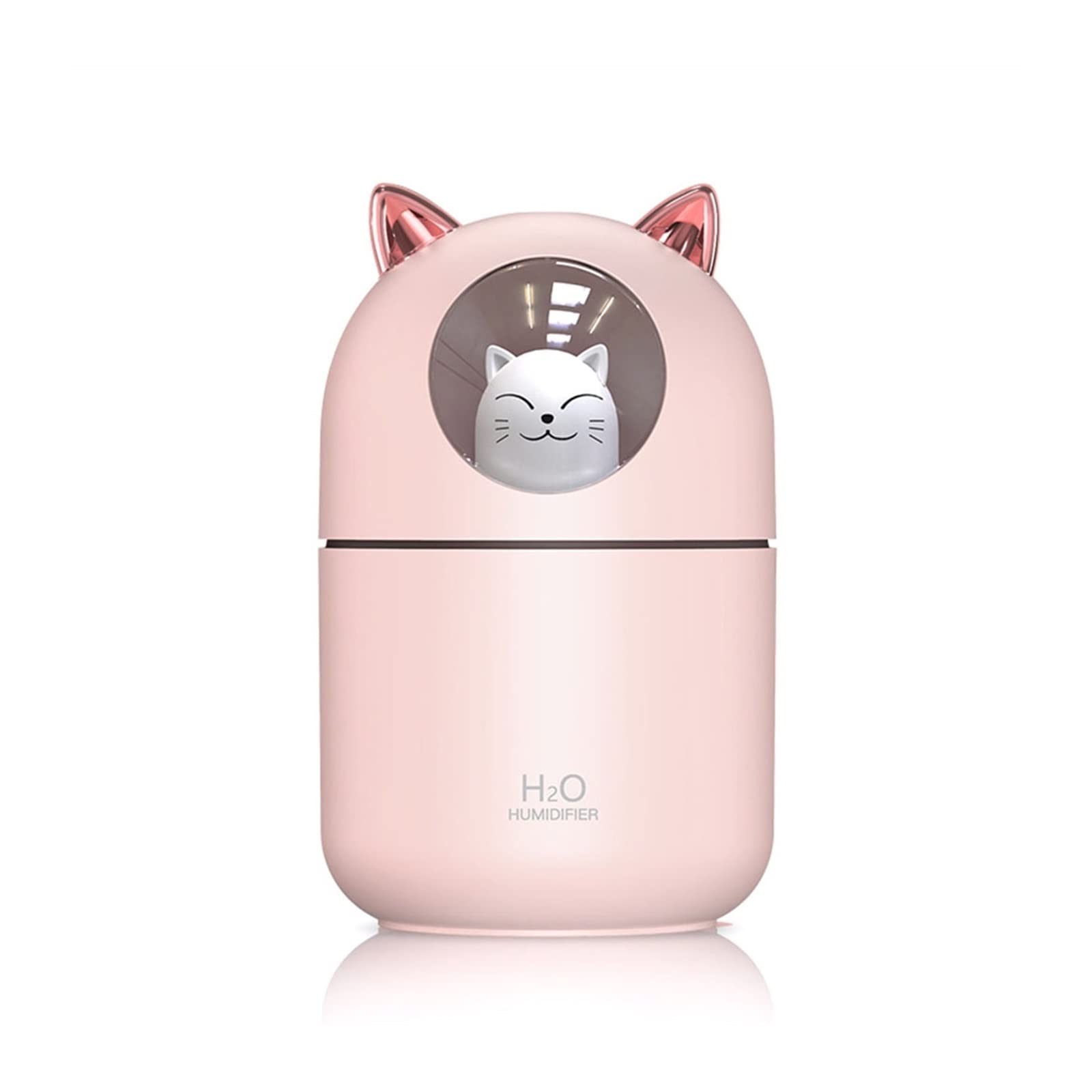 Nawilżacz dyfuzor aromatów w kształcie kota 300ML, kolorowa lampka nocna, cichy USB - Różowy