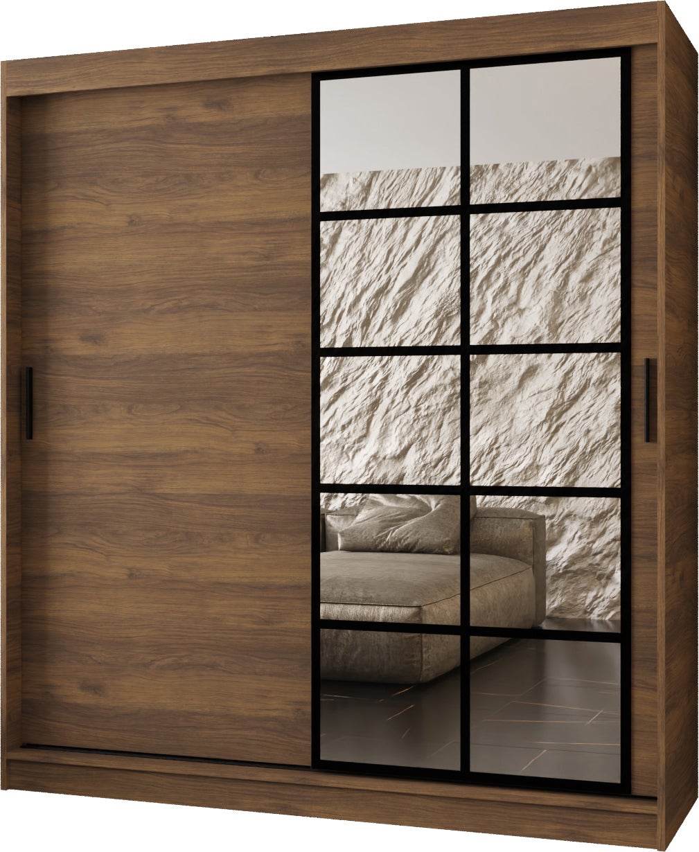 Szafa przesuwna z lustrem ORLANDO 180 x 62 x 200 orzech + u. czarny