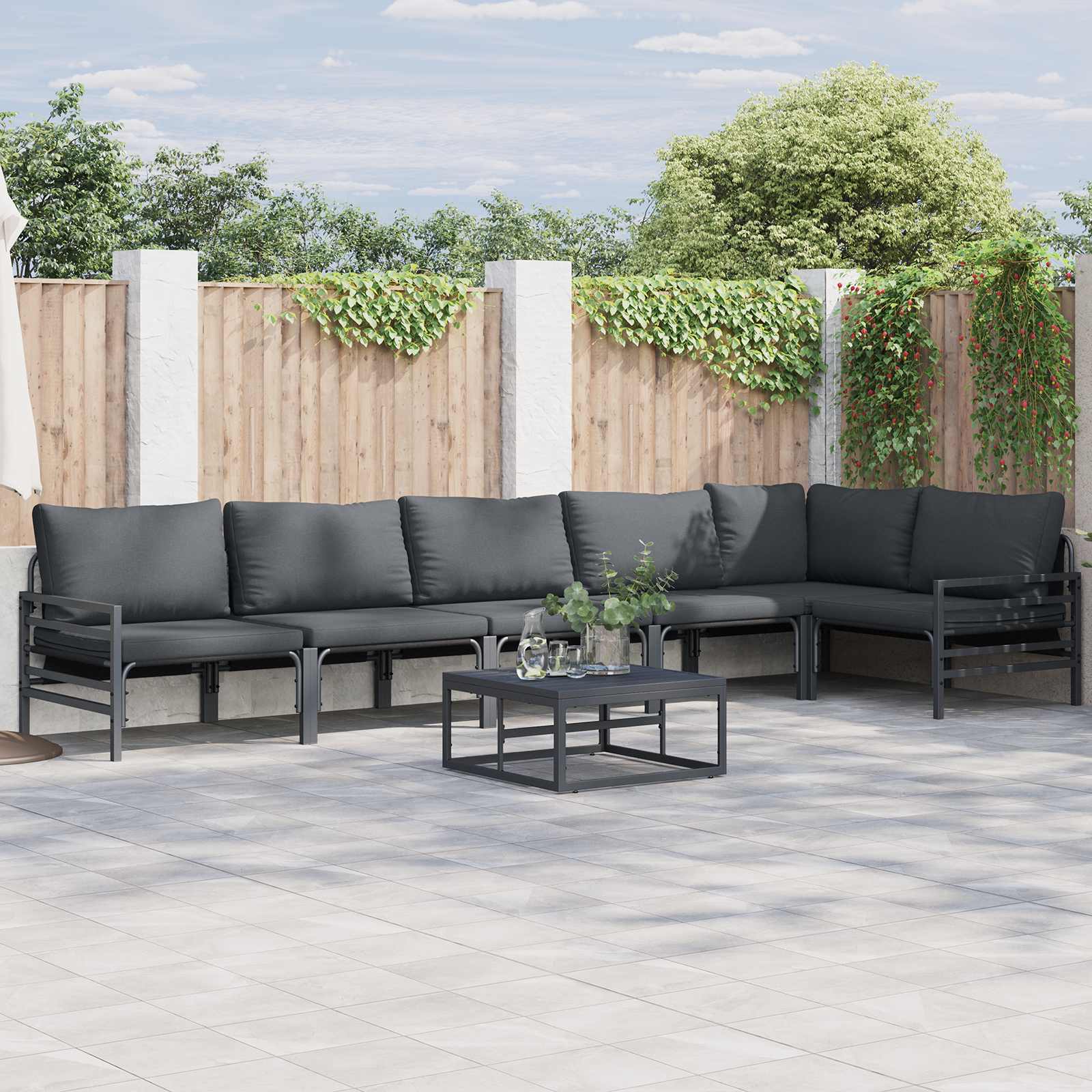 Zestaw Sof na Ogród z poduszką 7 pcs Czarny Stal vidaXL