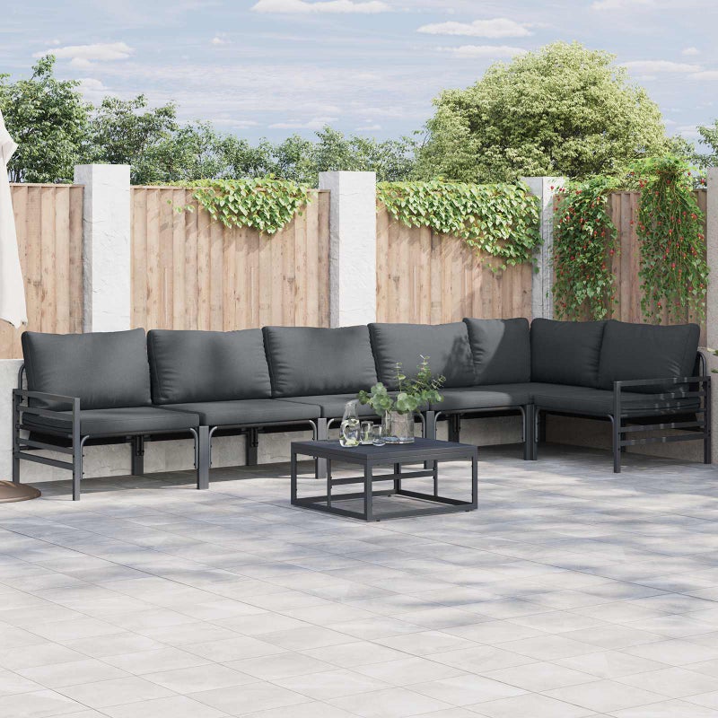 Zestaw Sof na Ogród z poduszką 7 pcs Czarny Stal vidaXL