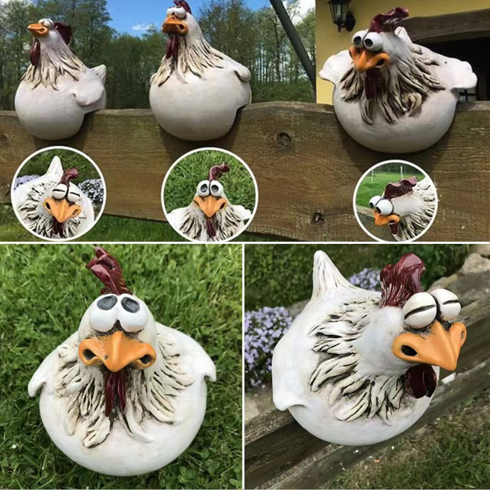 3 ceramiczne ozdoby ogrodowe z kurczakiem z żywicy do ogrodów, ozdoby ogrodowe