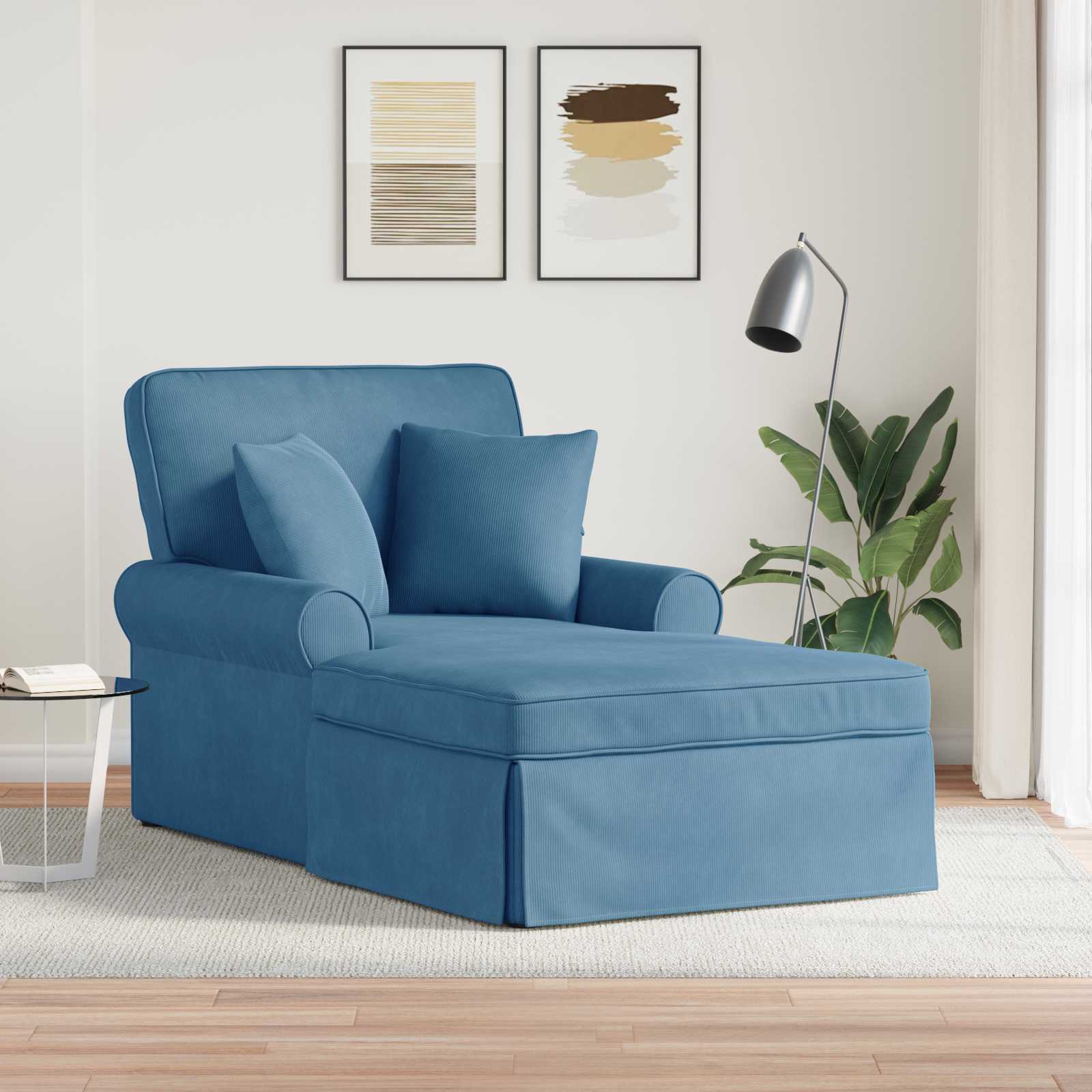 Chaise Lounge z Fartuszkiem 3 pcs Niebieski Tkanina sztruksowa vidaXL