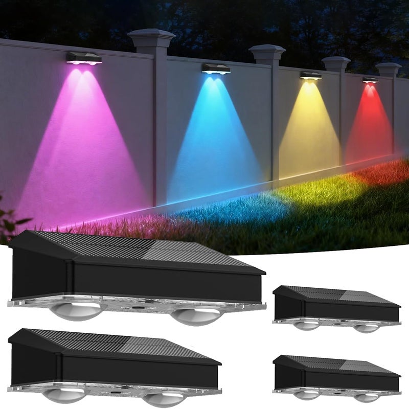 Zewnętrzne lampy solarne do ogrodu (zestaw 4 szt.), wodoodporne lampy solarne do ogrodu IP65 z 9 trybami RGB, z mocną soczewką LED do ogrodzeń i taras
