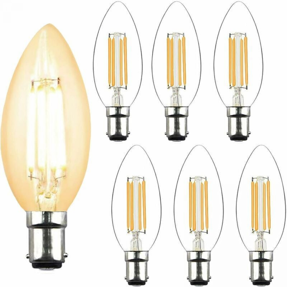 Żarówka LED 4W C35 B15, nieściemnialna, ciepłe białe światło 2700K, odpowiednik żarówki 40W, kąt wiązki 360 stopni, opakowanie 6 sztuk.