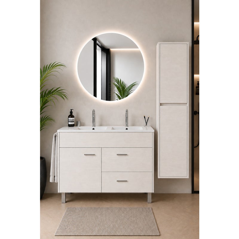Szafka łazienkowa z umywalką ORIGENBATH SAMOS bez lustra 120x45 cm podwójna umywalka biały nordycki z kolumną