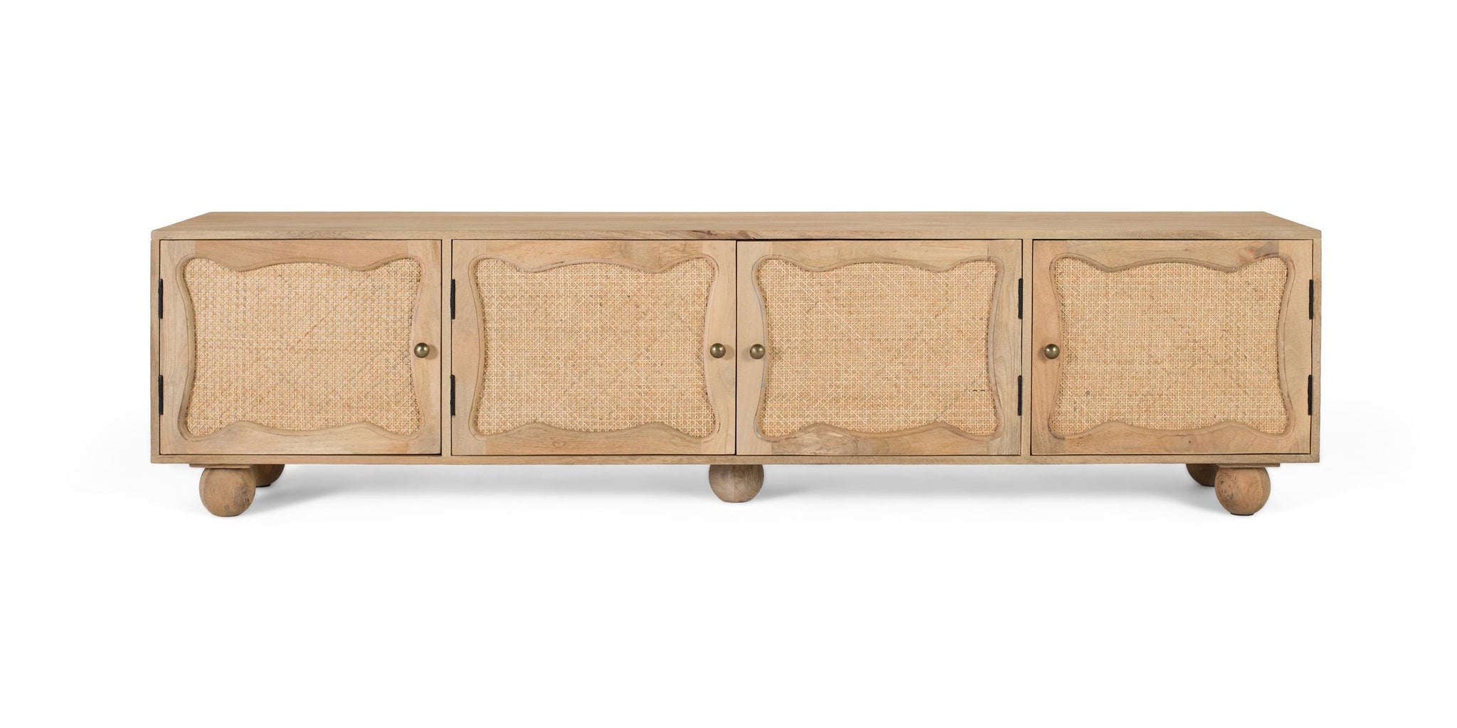 Stojak pod telewizor z drewna mango 200 cm w stylu boho śródziemnomorskim - 51x200x40 GYC