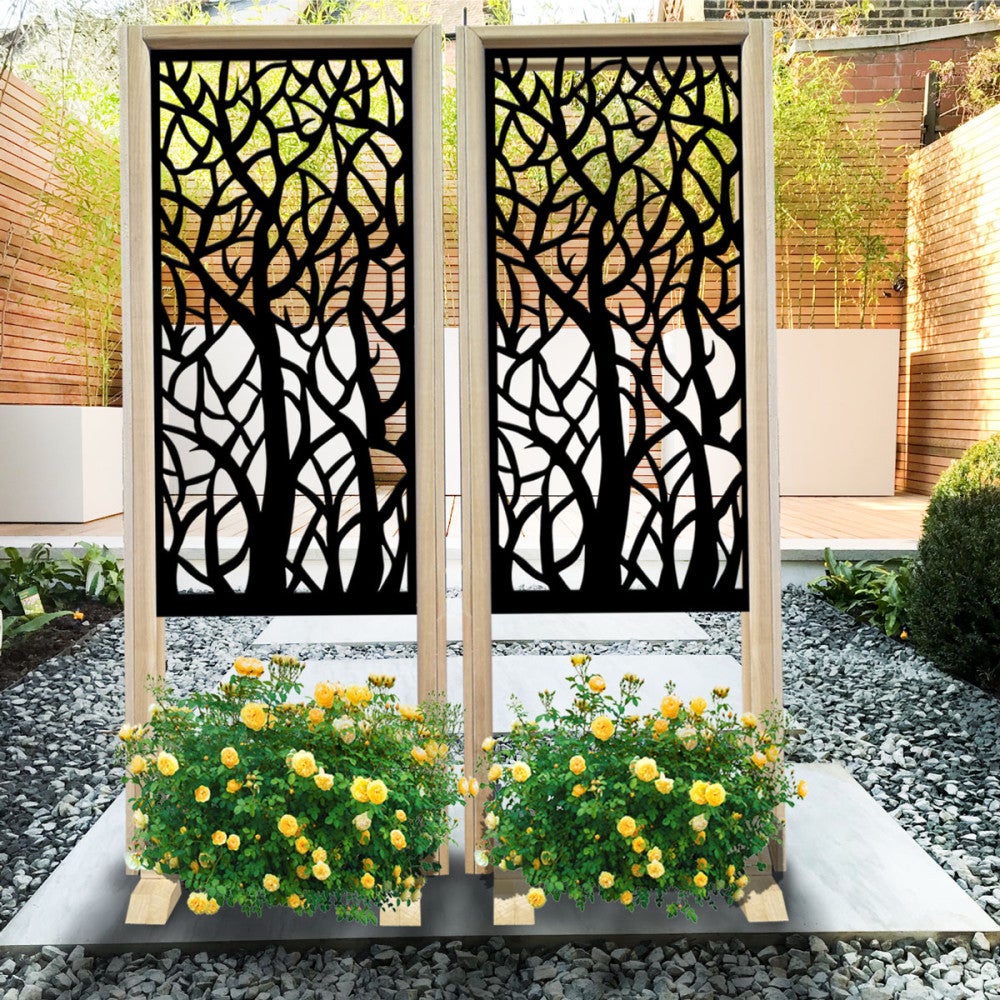 FOREST - Ścianka działowa - wolnostojąca ścianka modułowa - 70x190 cm - wykonana z drewna i PVC, kolor wnętrza czarny