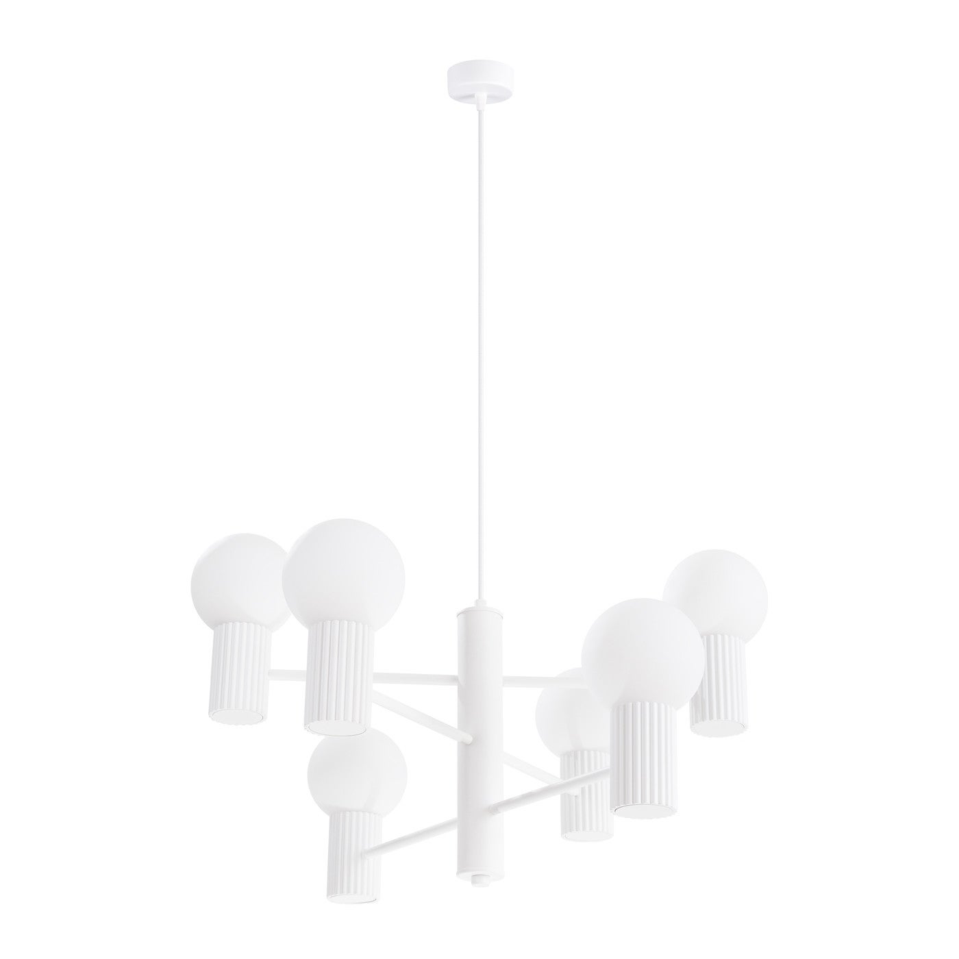 Żyrandol nowoczesny biały ryflowane korpusy szklane białe kule 6xG9 8W HALO Sollux Lighting