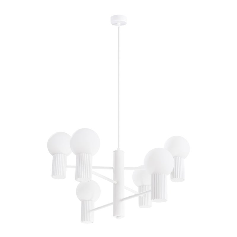 Żyrandol nowoczesny biały ryflowane korpusy szklane białe kule 6xG9 8W HALO Sollux Lighting