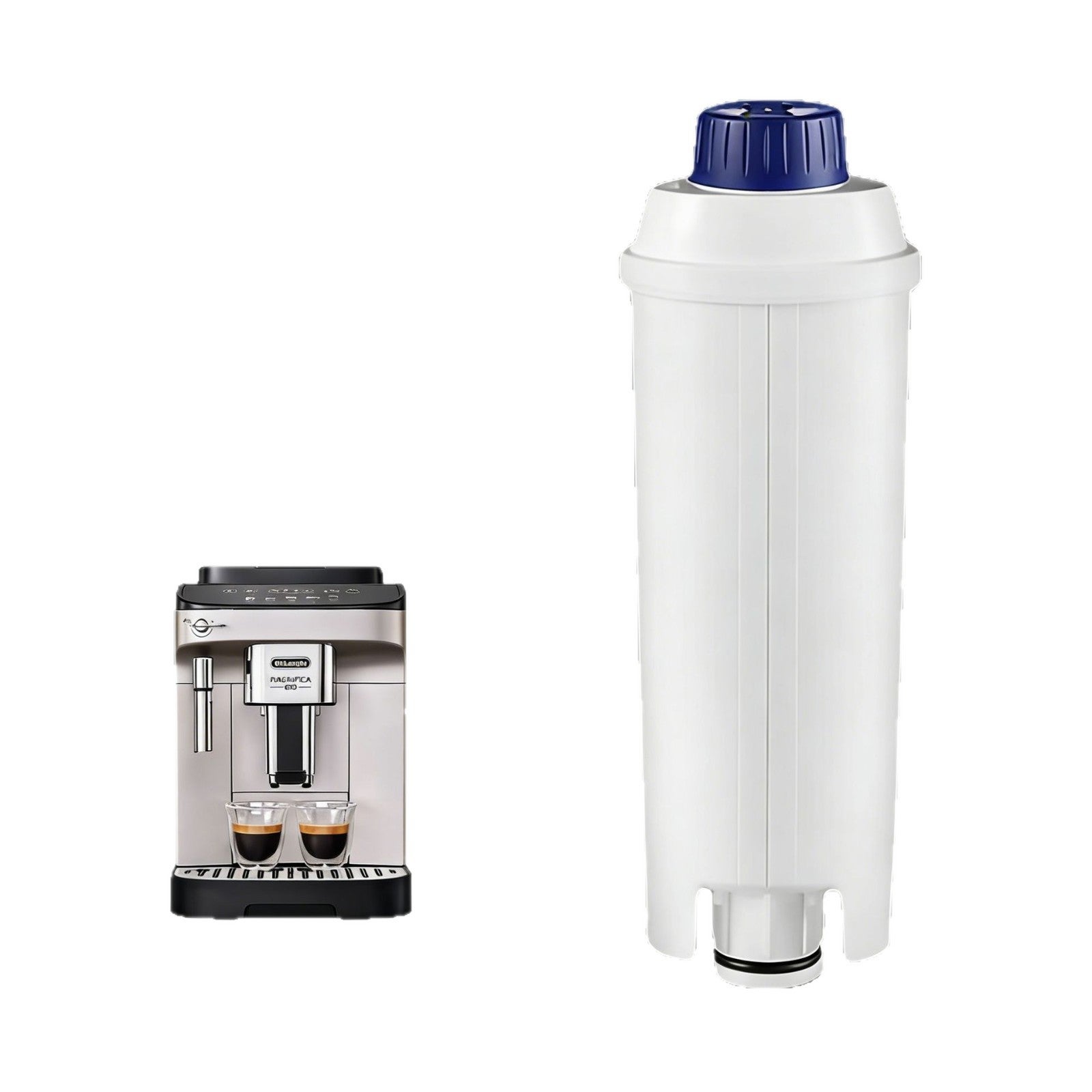 Pasuje do wkładów filtracyjnych DeLonghi DLSC002, filtrów wody do ekspresów do kawy, w kolorze białym.