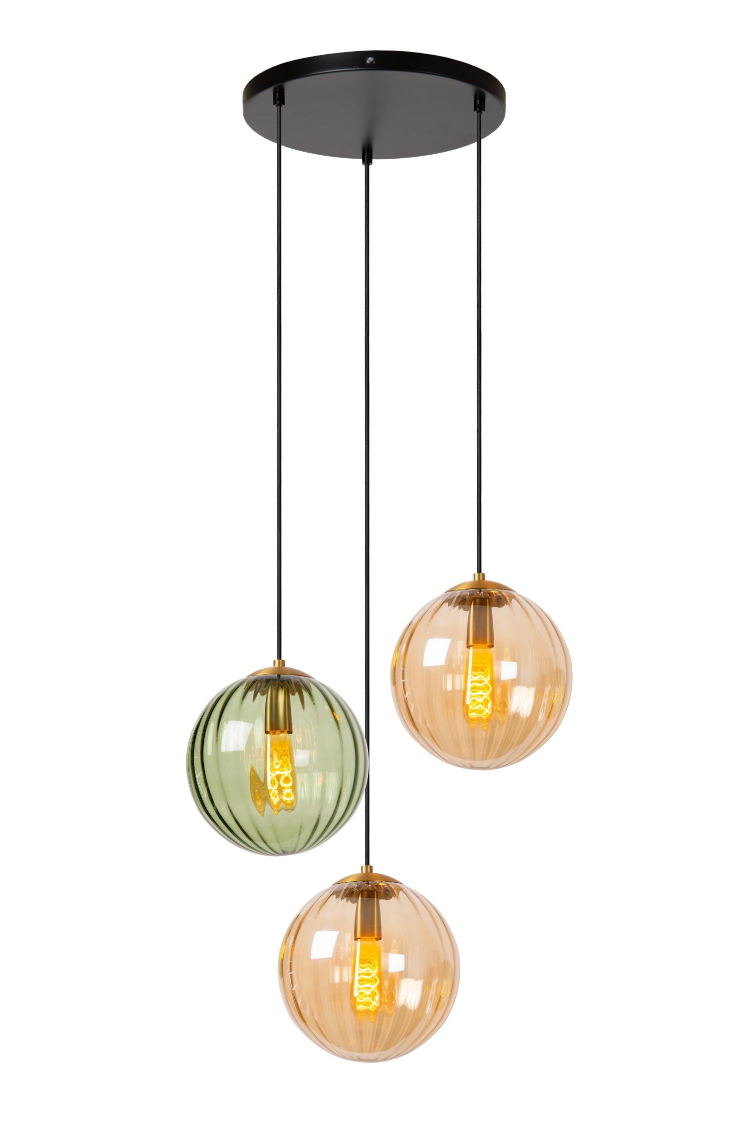 Lampa wisząca Monsaraz zielono-bursztynowy-czarna 3xE27x40W wym: 150 x 55 x 55 cm szkło Lucide