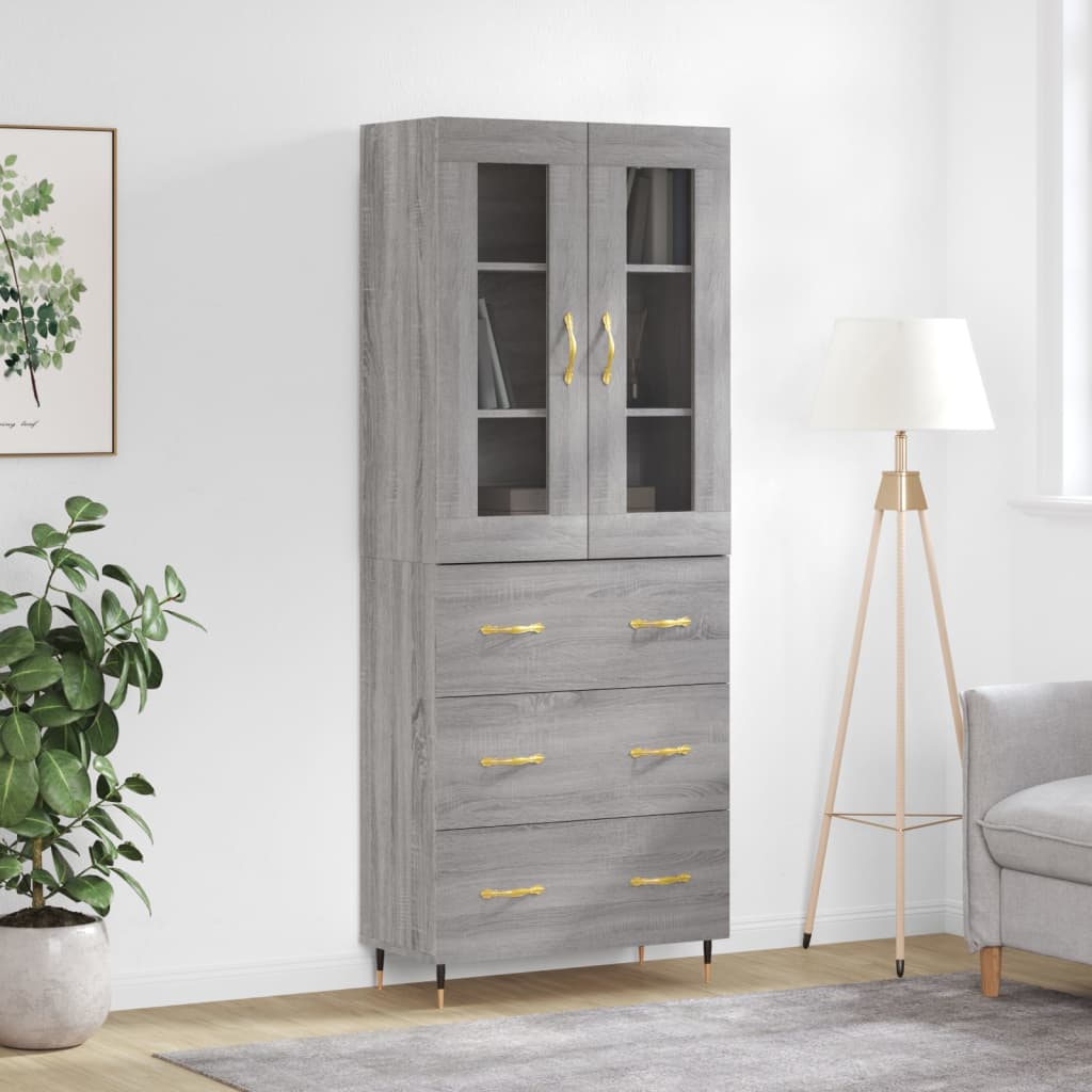 vidaXL Witrynka szary dąb sonoma 69,5x34x180cm materiał drewnopochodny
